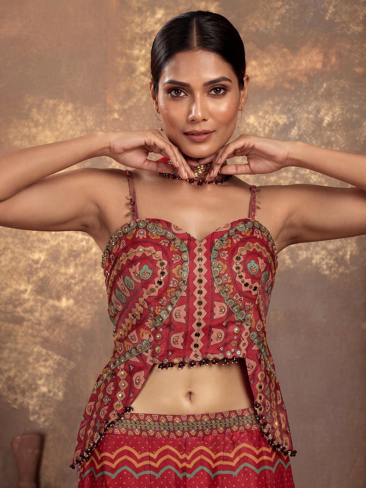 Rani pink bandhani printed women sharara suit