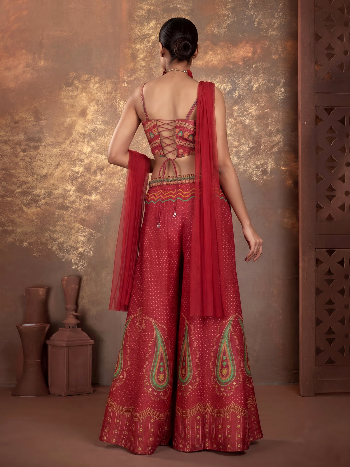 Rani pink bandhani printed women sharara suit