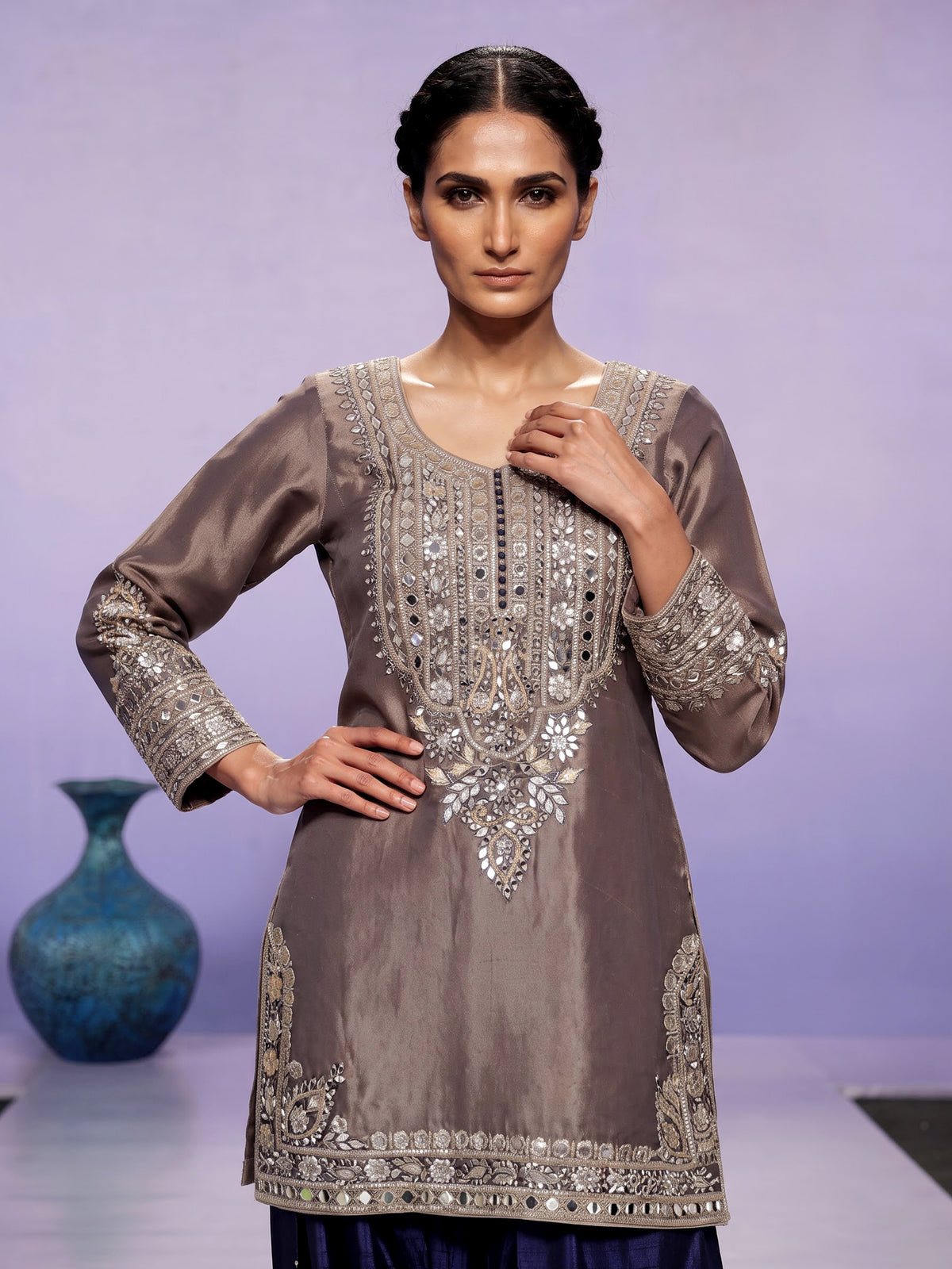 Beige mirrorwork festive women salwar suit