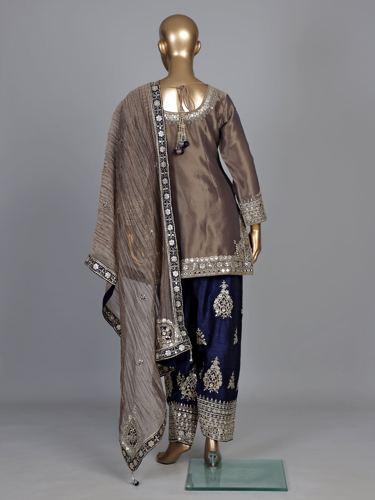 Beige mirrorwork festive women salwar suit