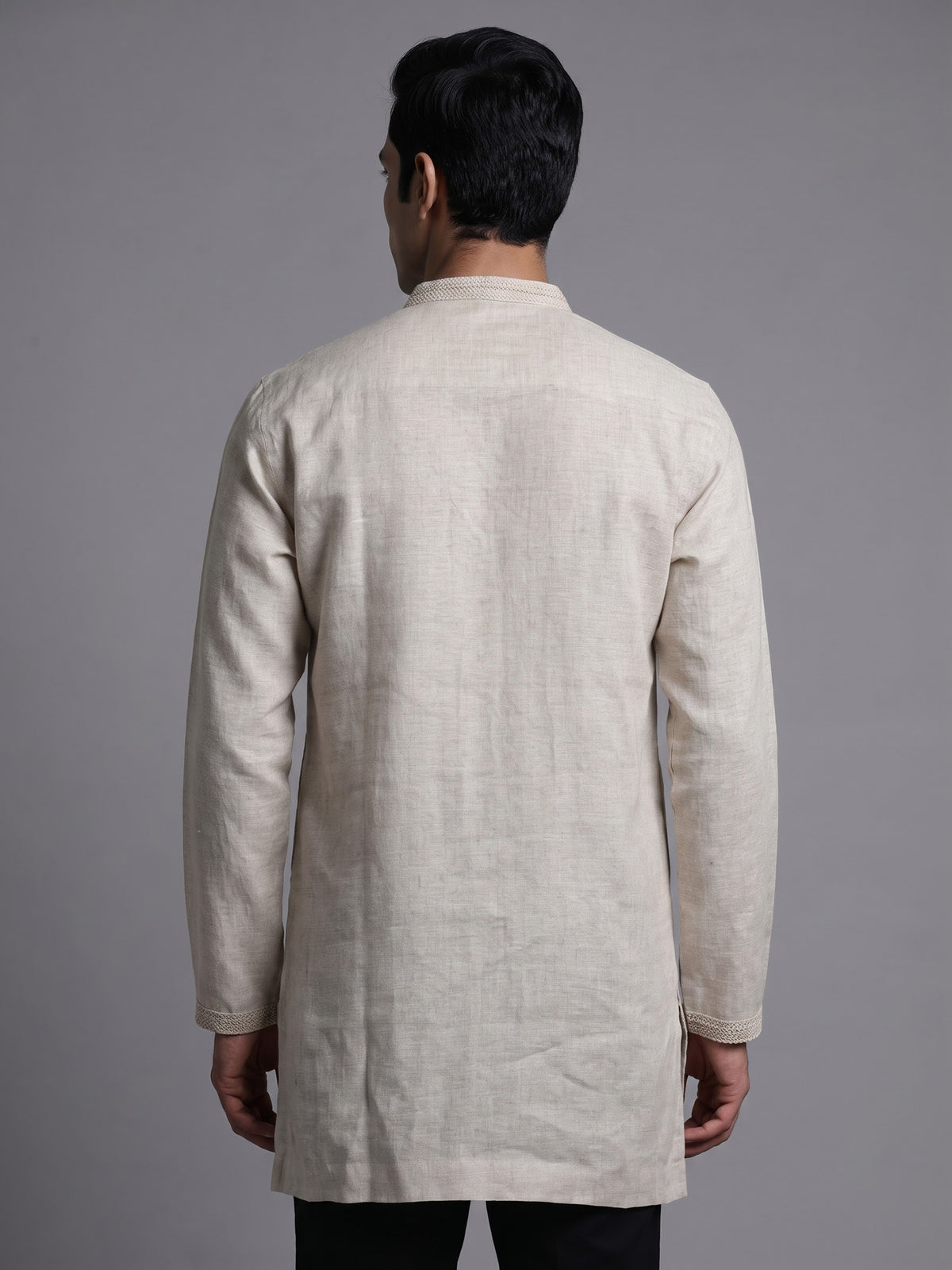 Natural beige linen short kurta