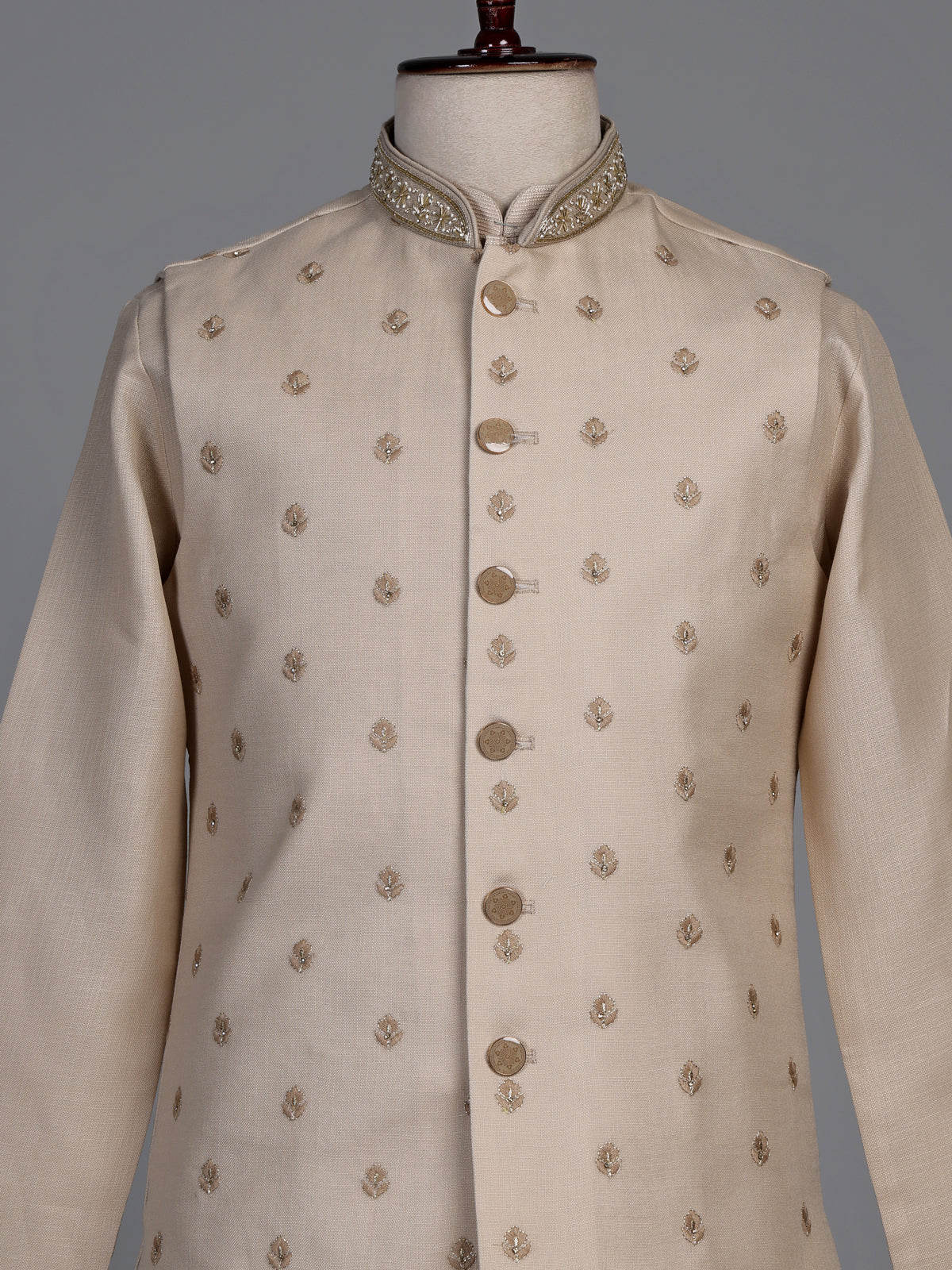 Antique beige zardosi embroidered bandhgala waistcoat set