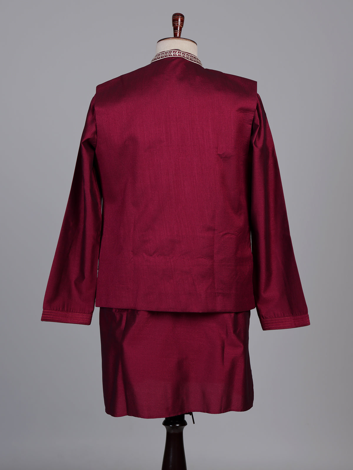 Maroon Kashmiri paisley embroidered Nehru waistcoat set