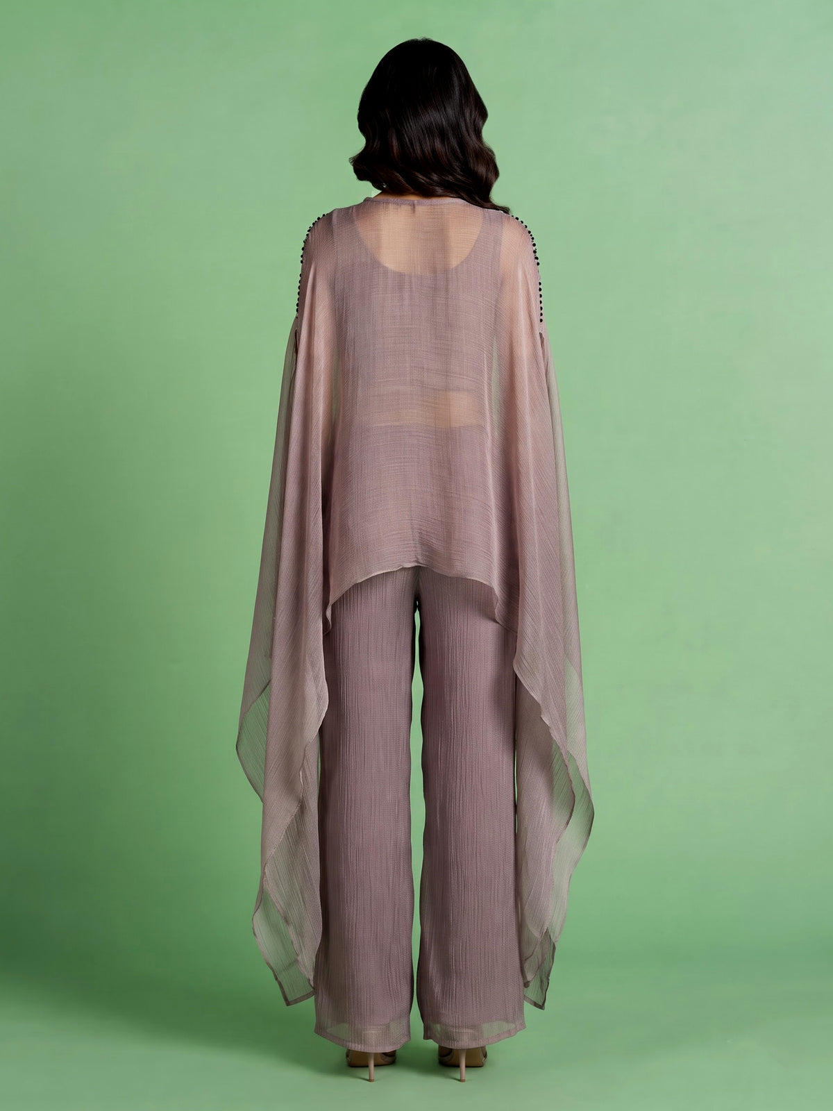 Pastel lavender lurex tissue palazzo suit with embellished yoke