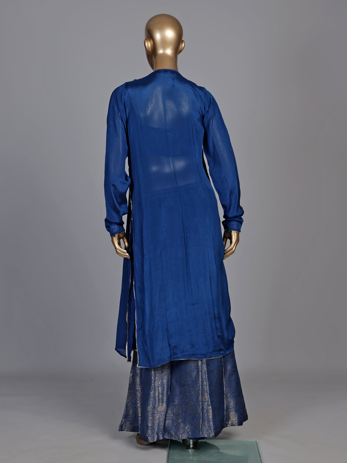 Elegant blue designer palazzo suit with intricate mirror and zardosi work
