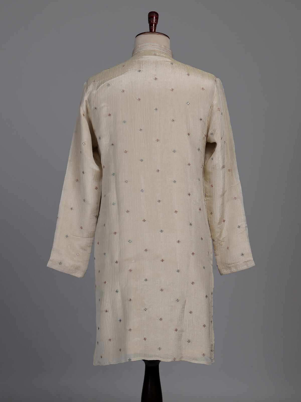Pale cream dupion silk kurta suit with floral embroidery