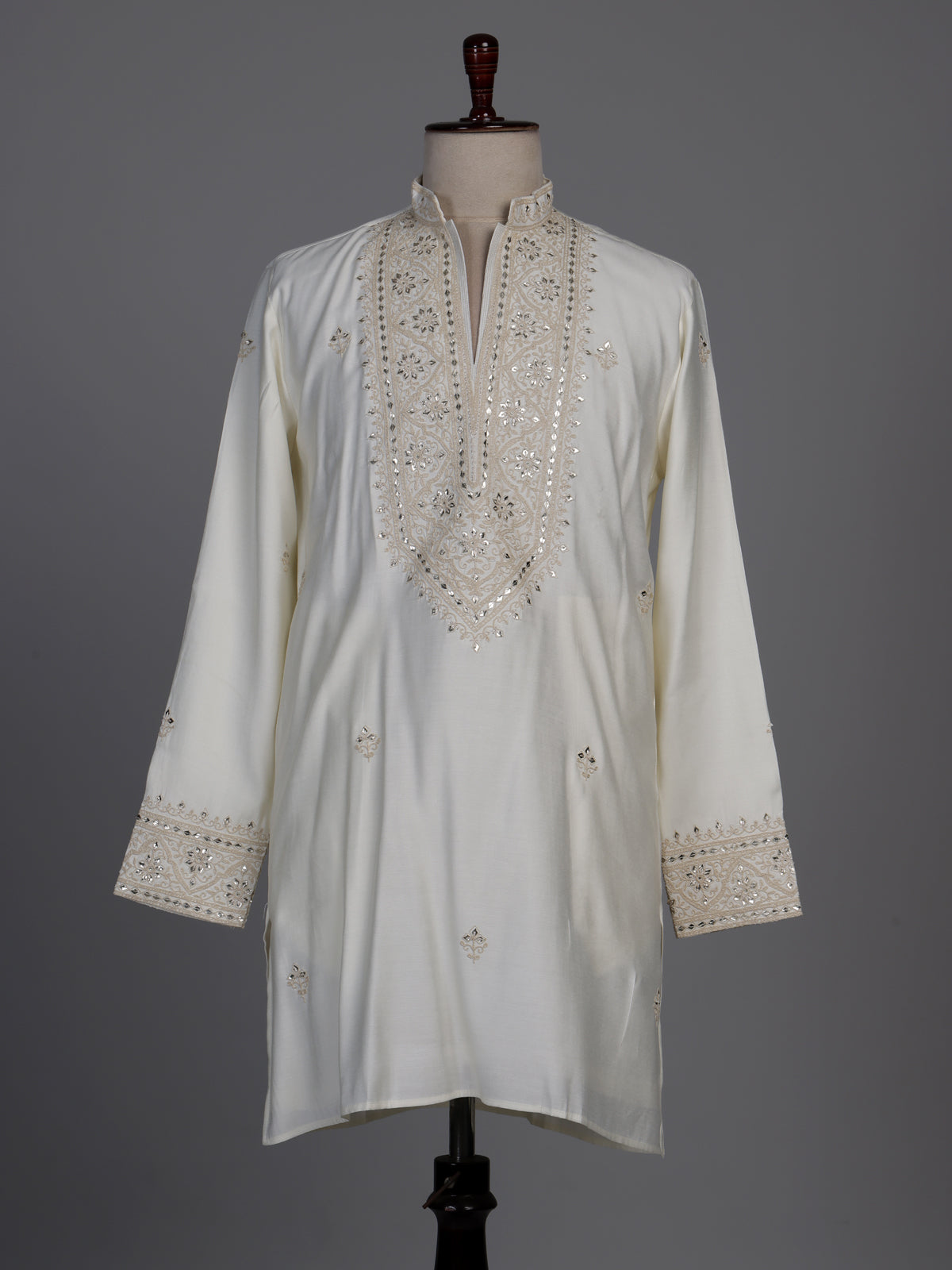 White cotton silk kurta suit with gota patti detailing