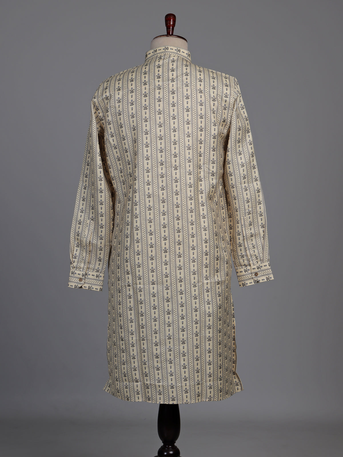 Cream cotton kurta suit with charcoal floral geometric print