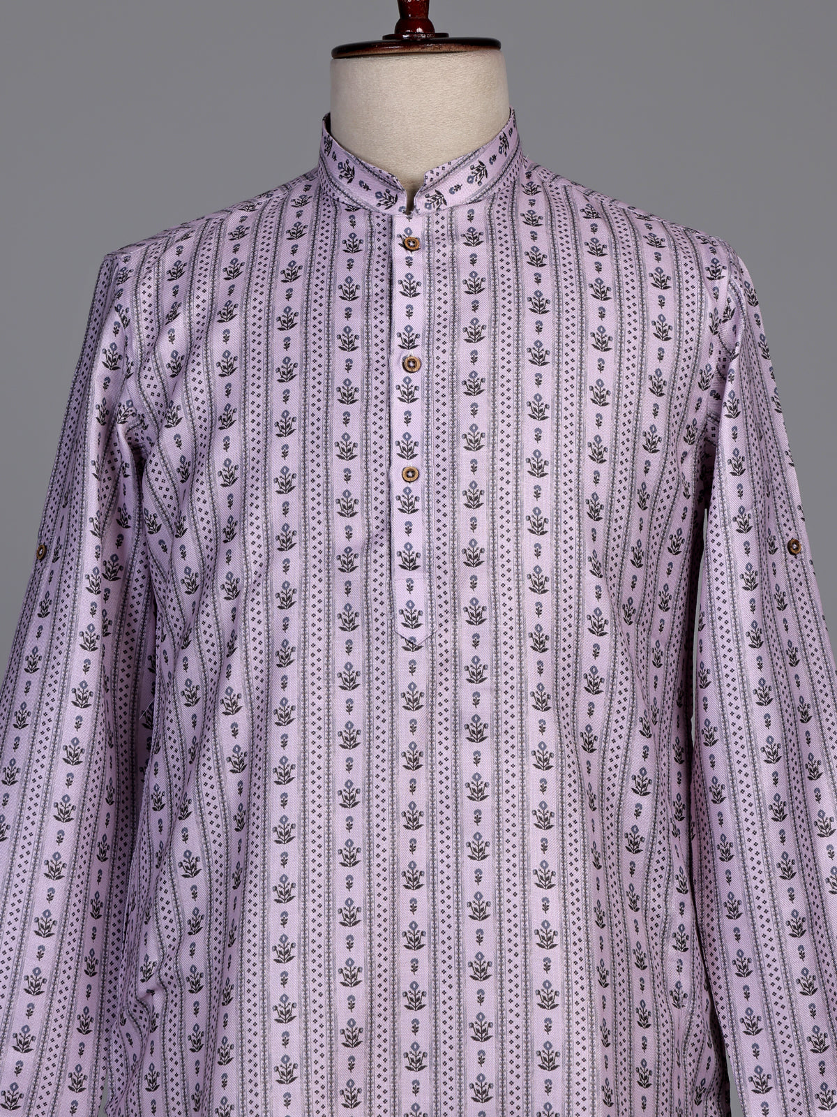 Soft lilac cotton kurta suit with printed vertical stripes