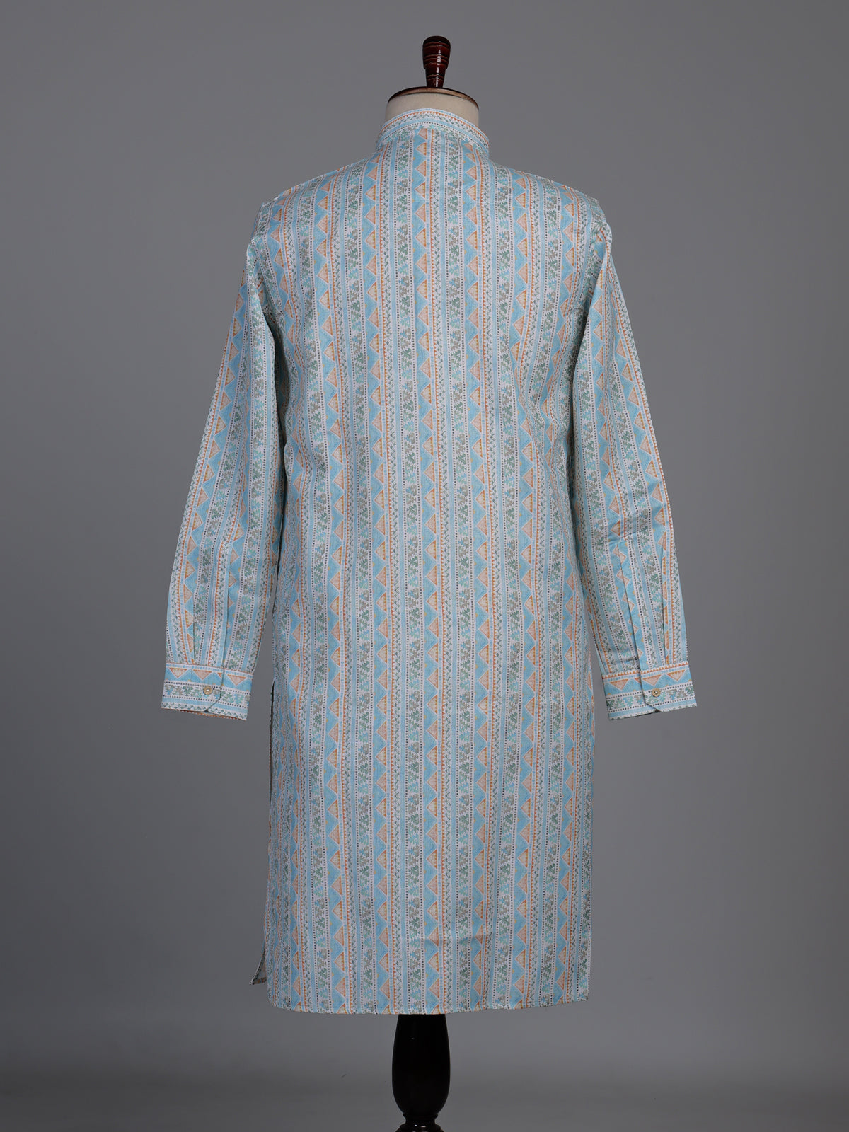 Sky blue cotton kurta suit with geometric floral stripe print