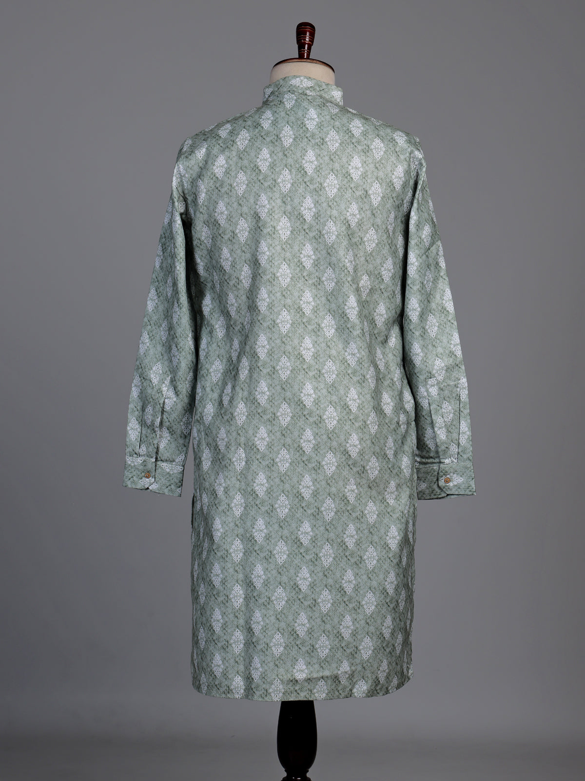 Sage green cotton kurta suit with ethnic print