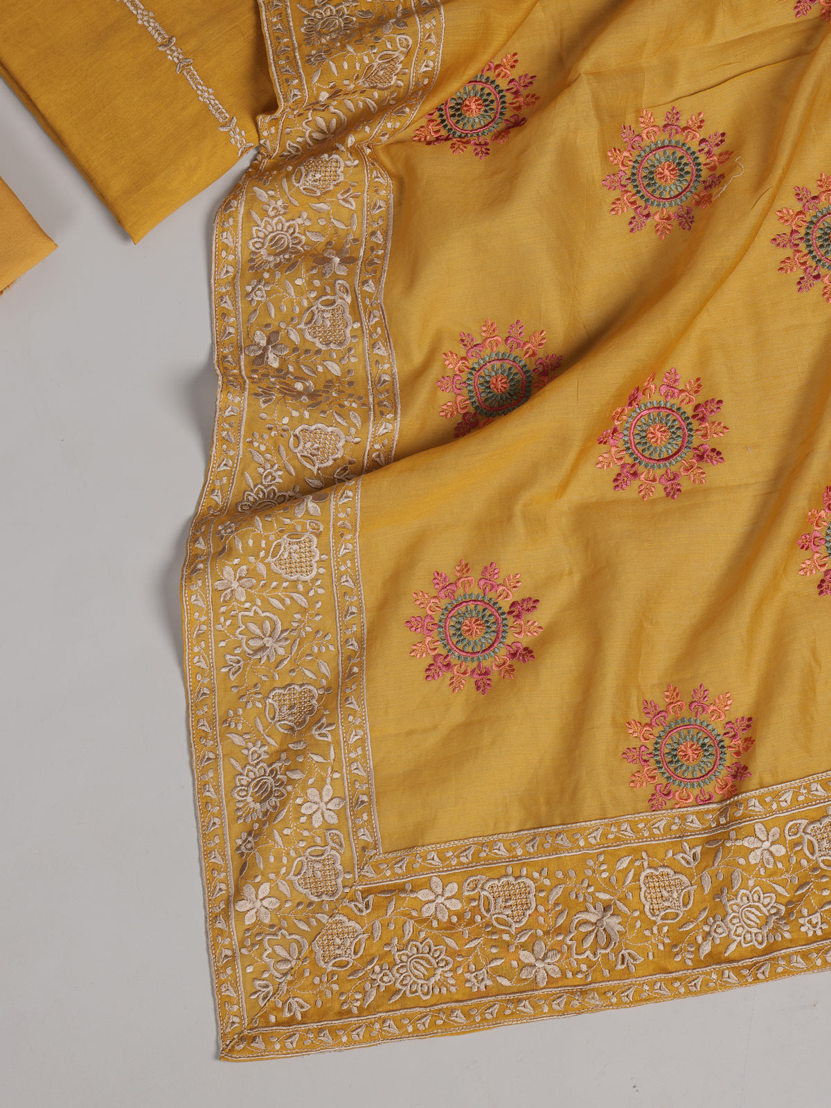 Yellow multicolour medallion women pant suit