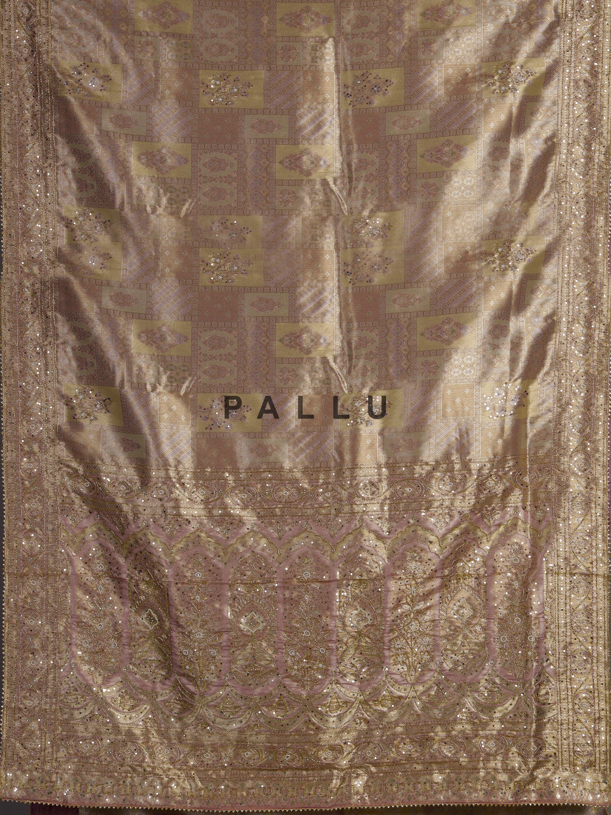 Lavender purple tissue silk saree with detailed zardosi and zari embellishments