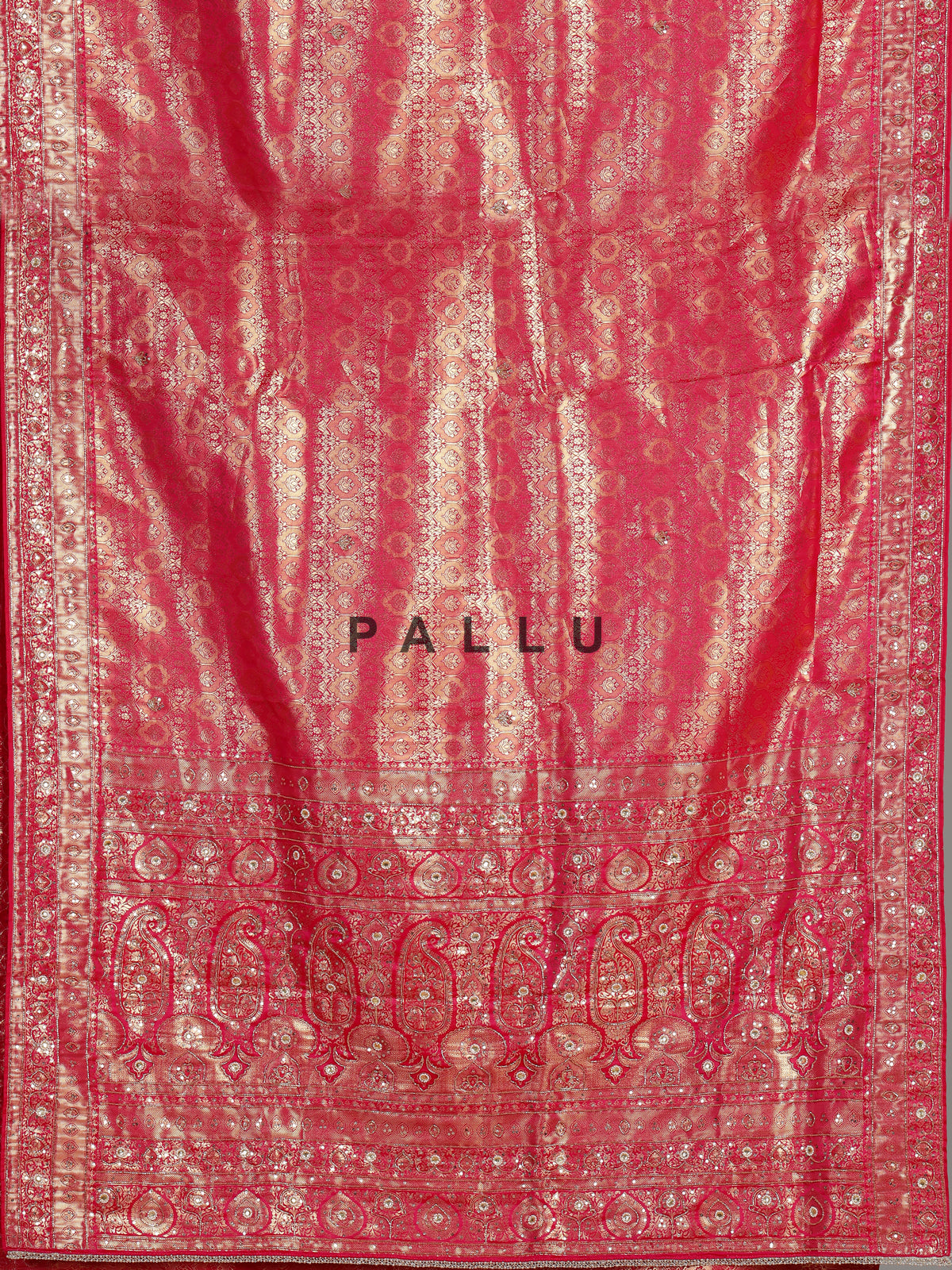Rani pink tissue silk saree with ornate mirror and zardosi embellishments