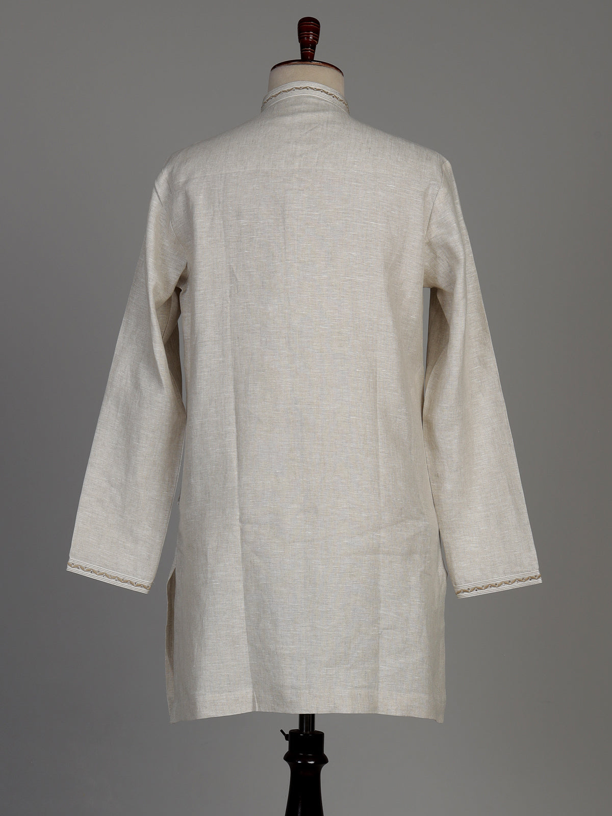 Beige cotton linen kurta set with tonal panels and stonework