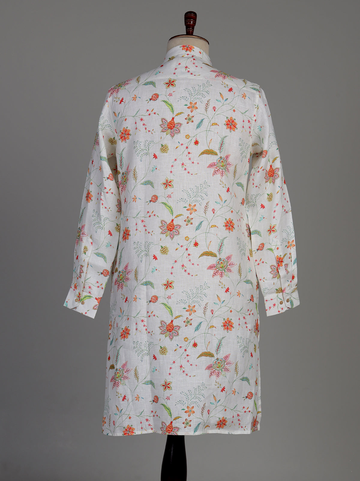 White cotton blend kurta set with multicolour floral prints
