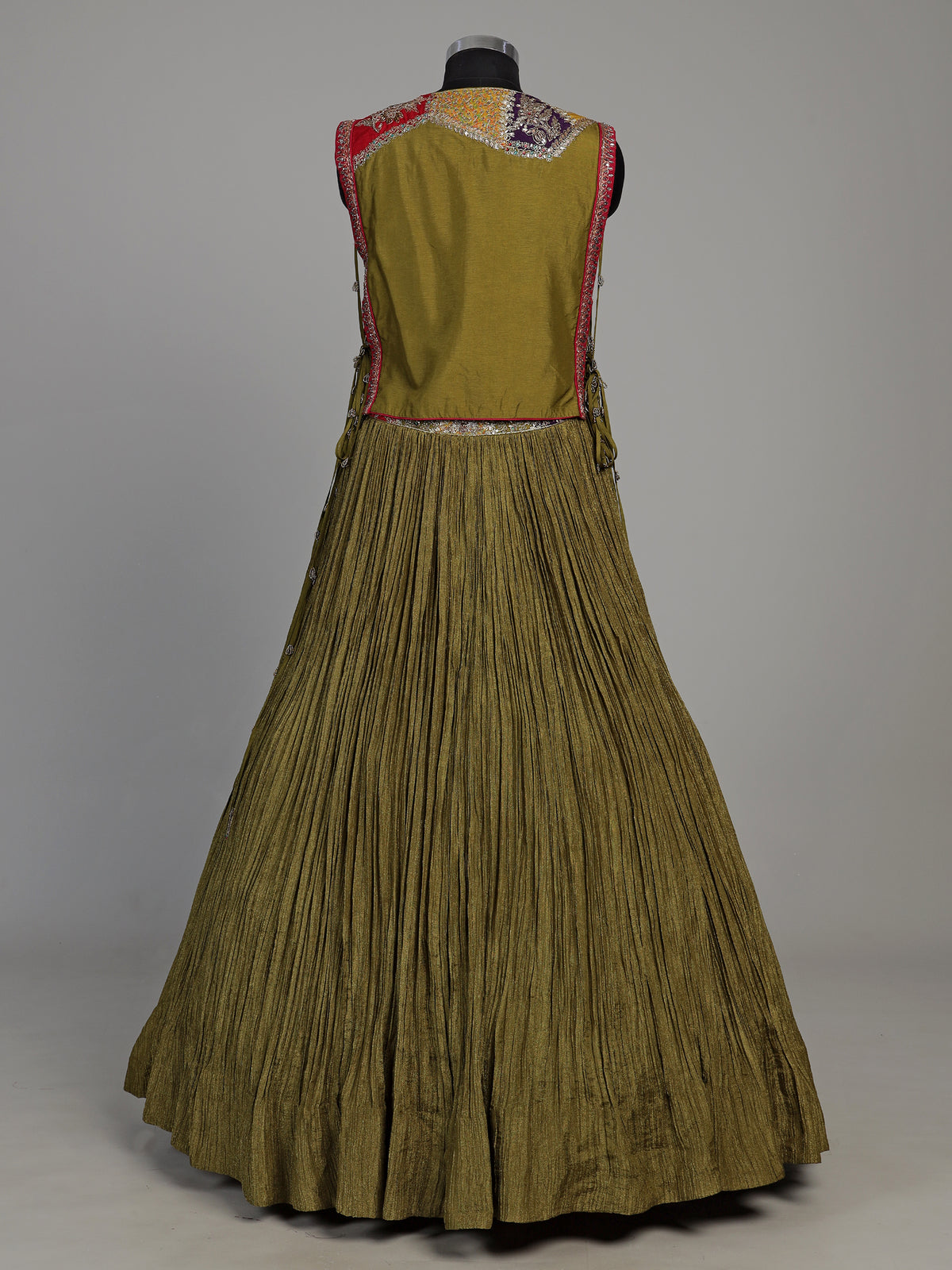 Mehendi green silk lehenga choli set with intricate festive embellishments
