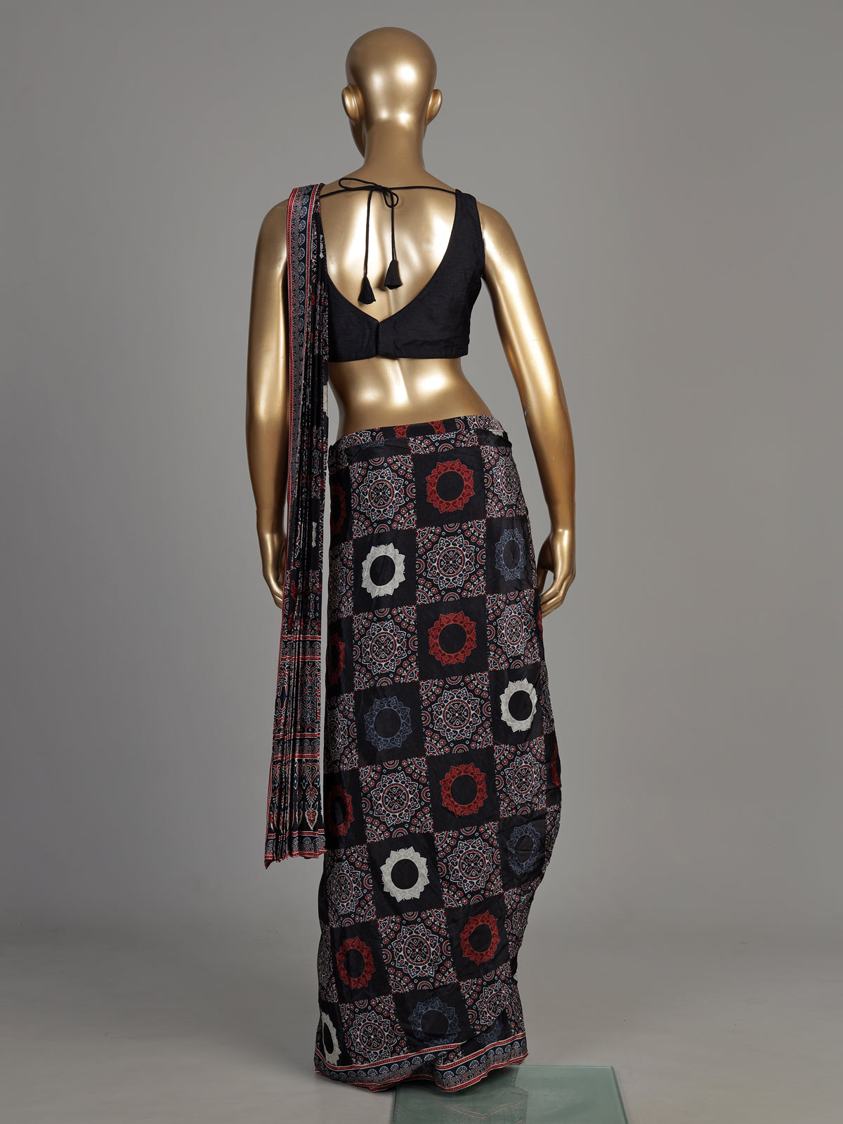 Black modal silk ready-to-wear saree with embellished blouse