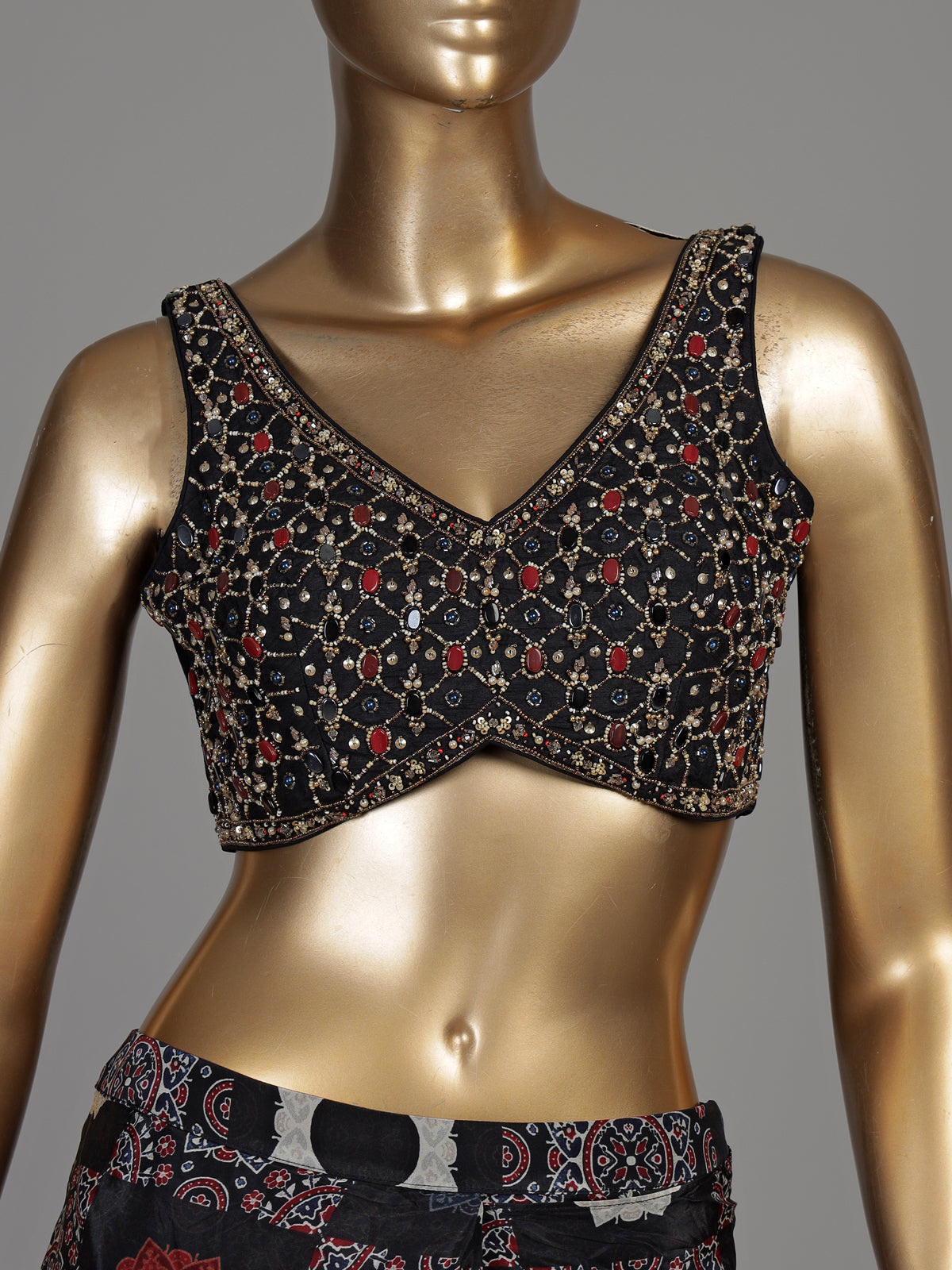 Black modal silk ready-to-wear saree with embellished blouse
