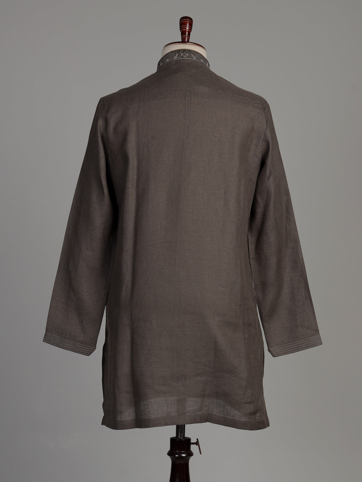 Charcoal grey cotton silk kurta suit with silver gunmetal embroidery for mens
