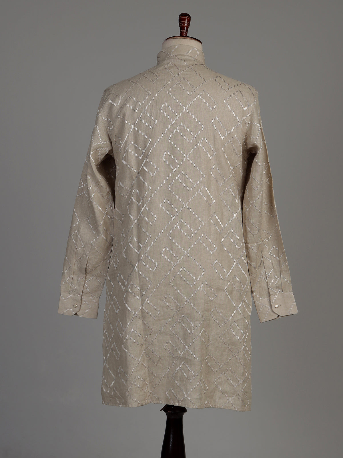 Beige cotton chinese collar kurta with elegant textured for mens