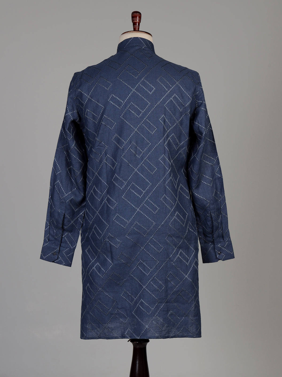 Classic blue cotton chinese collar kurta for mens