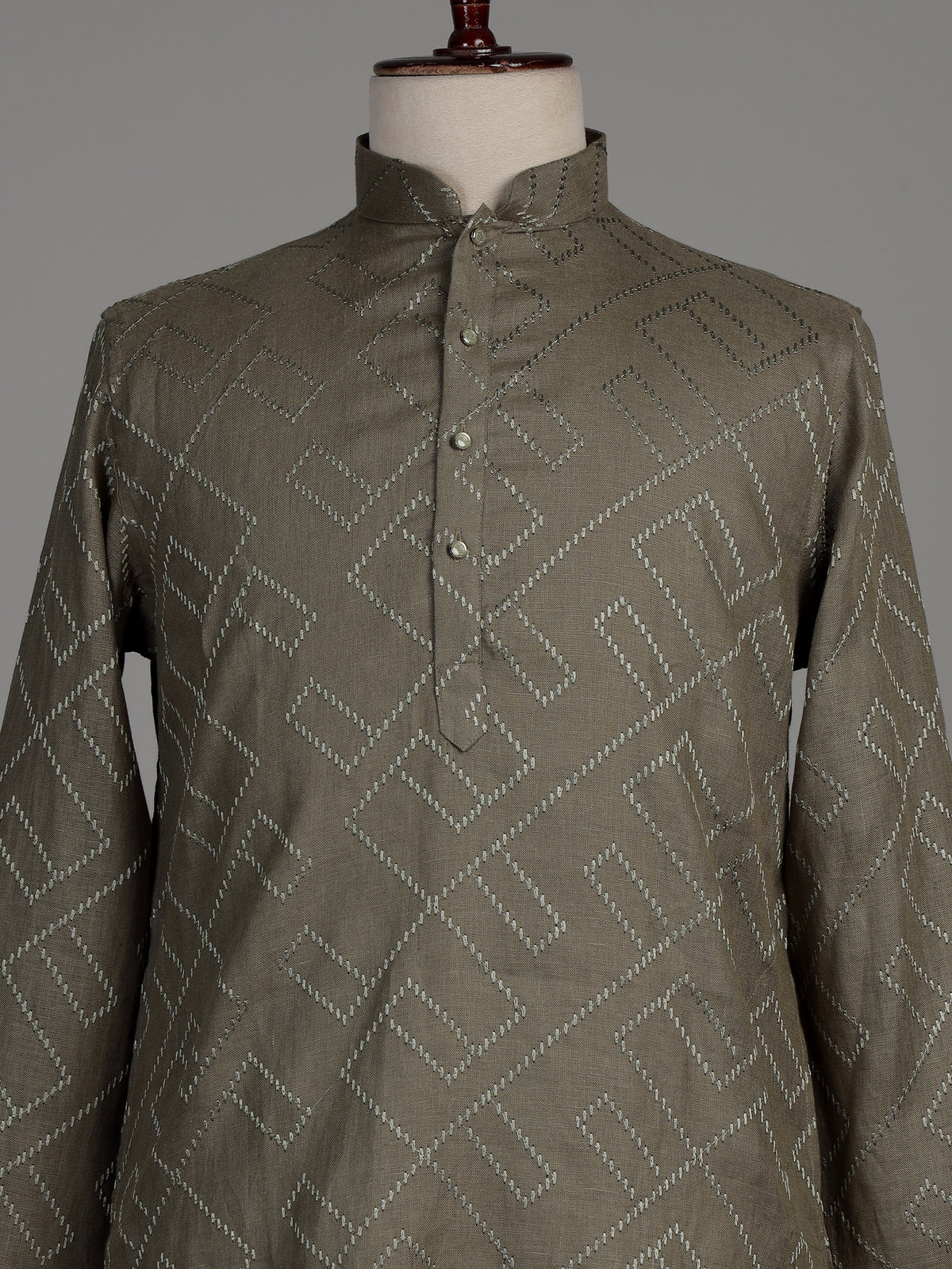 Sage green cotton chinese collar kurta for mens