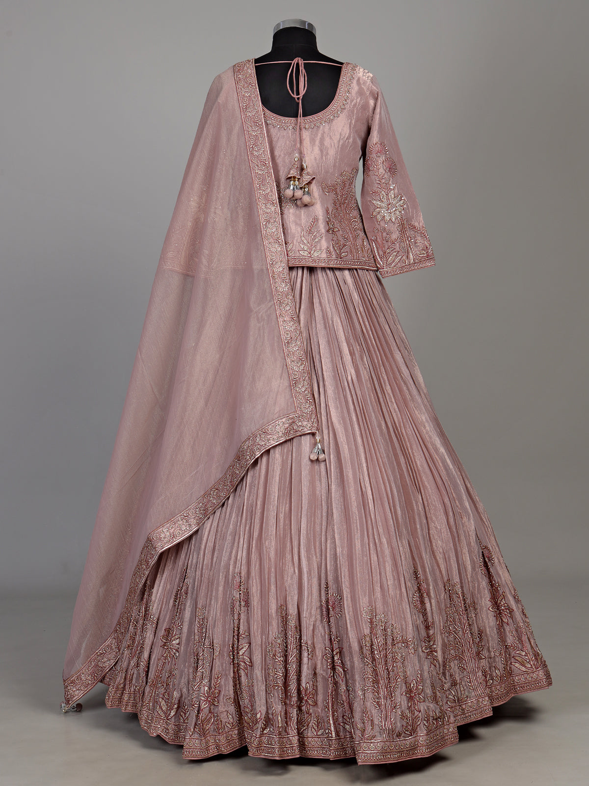 Dusty mauve pink tissue silk lehenga choli