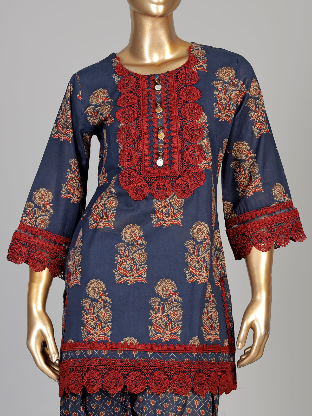 Blue jaali floral women kurti set