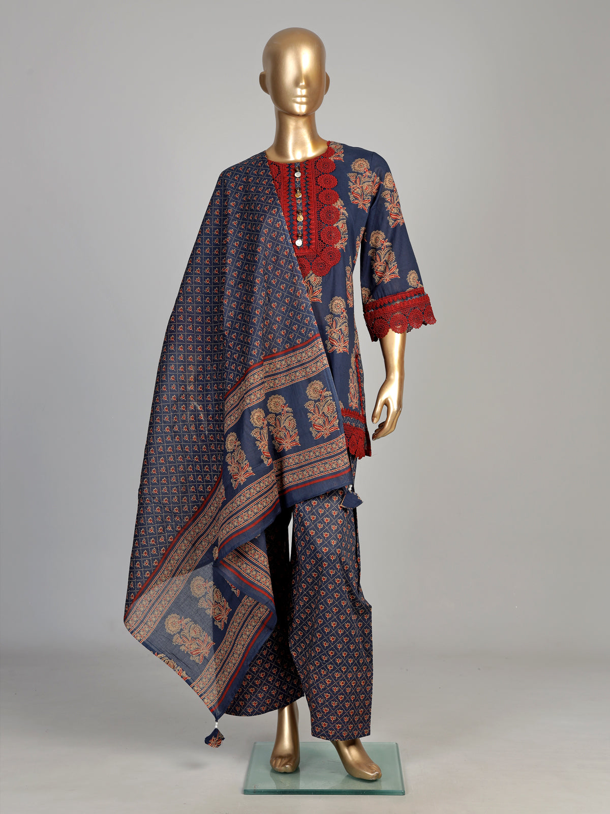 Blue jaali floral women kurti set