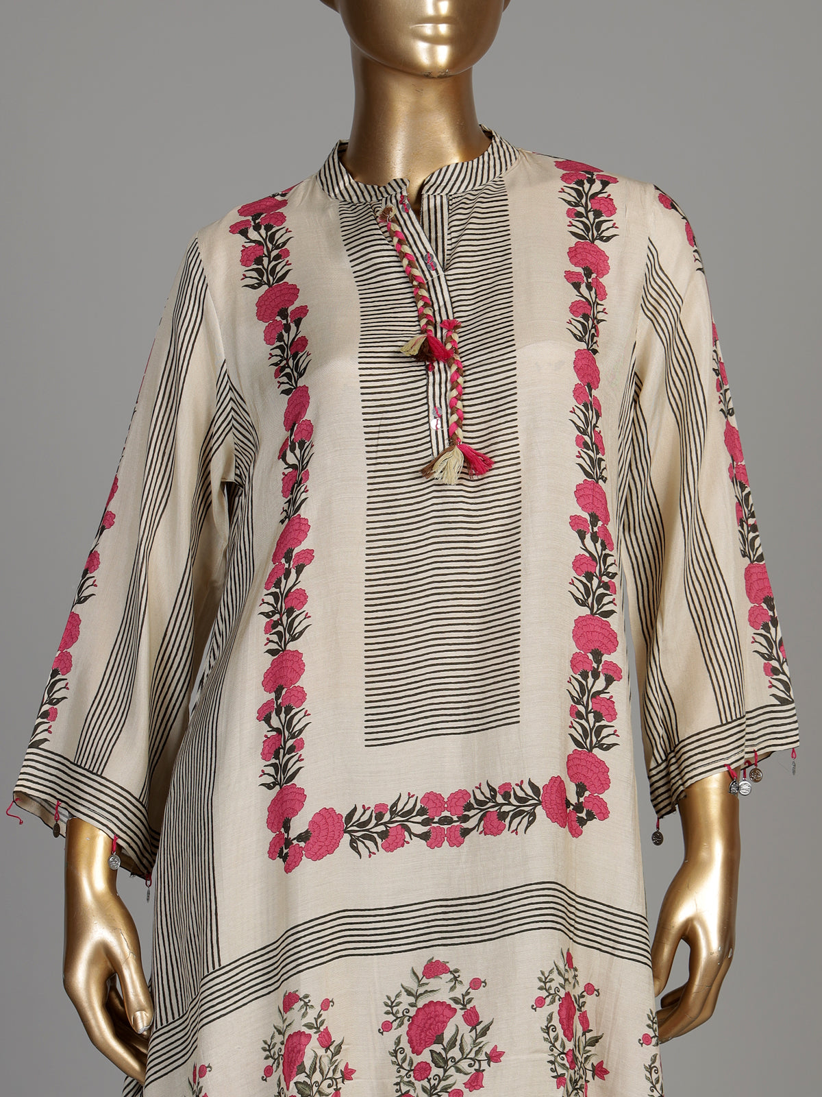 Pink grey floral frame women kurti set