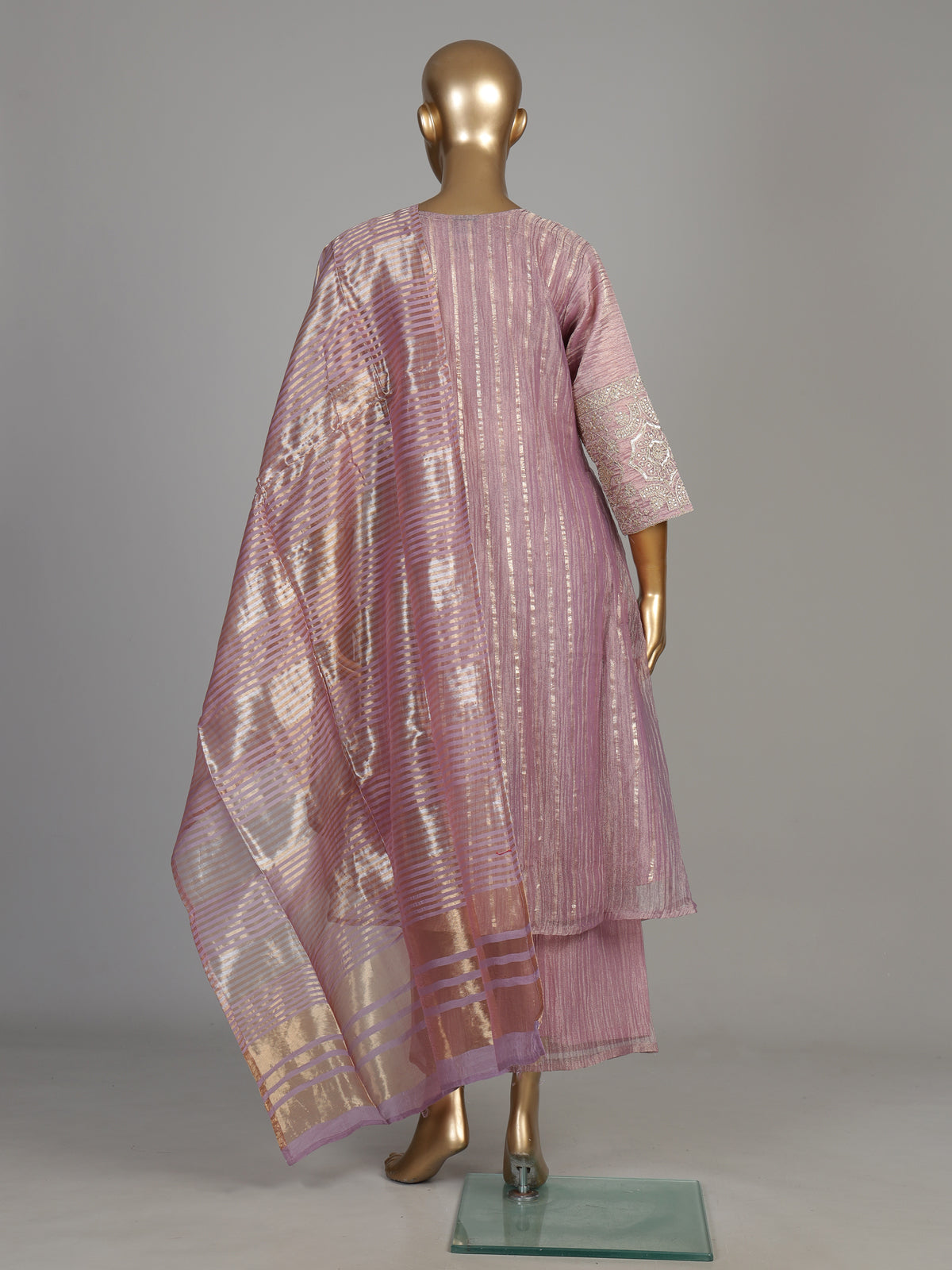 Pastel purple zari stripe women kurti set