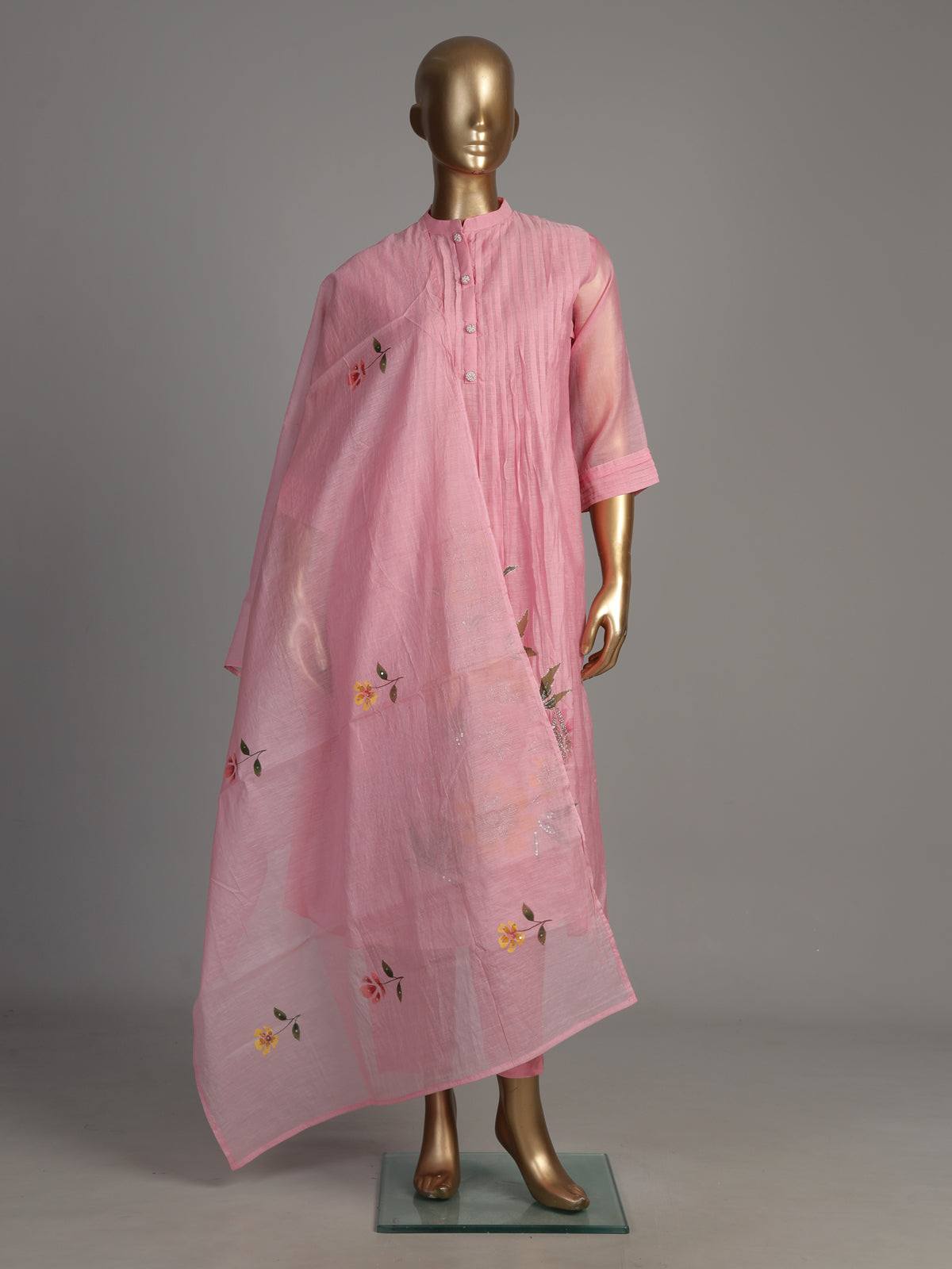 Pink botanical spray women kurti set