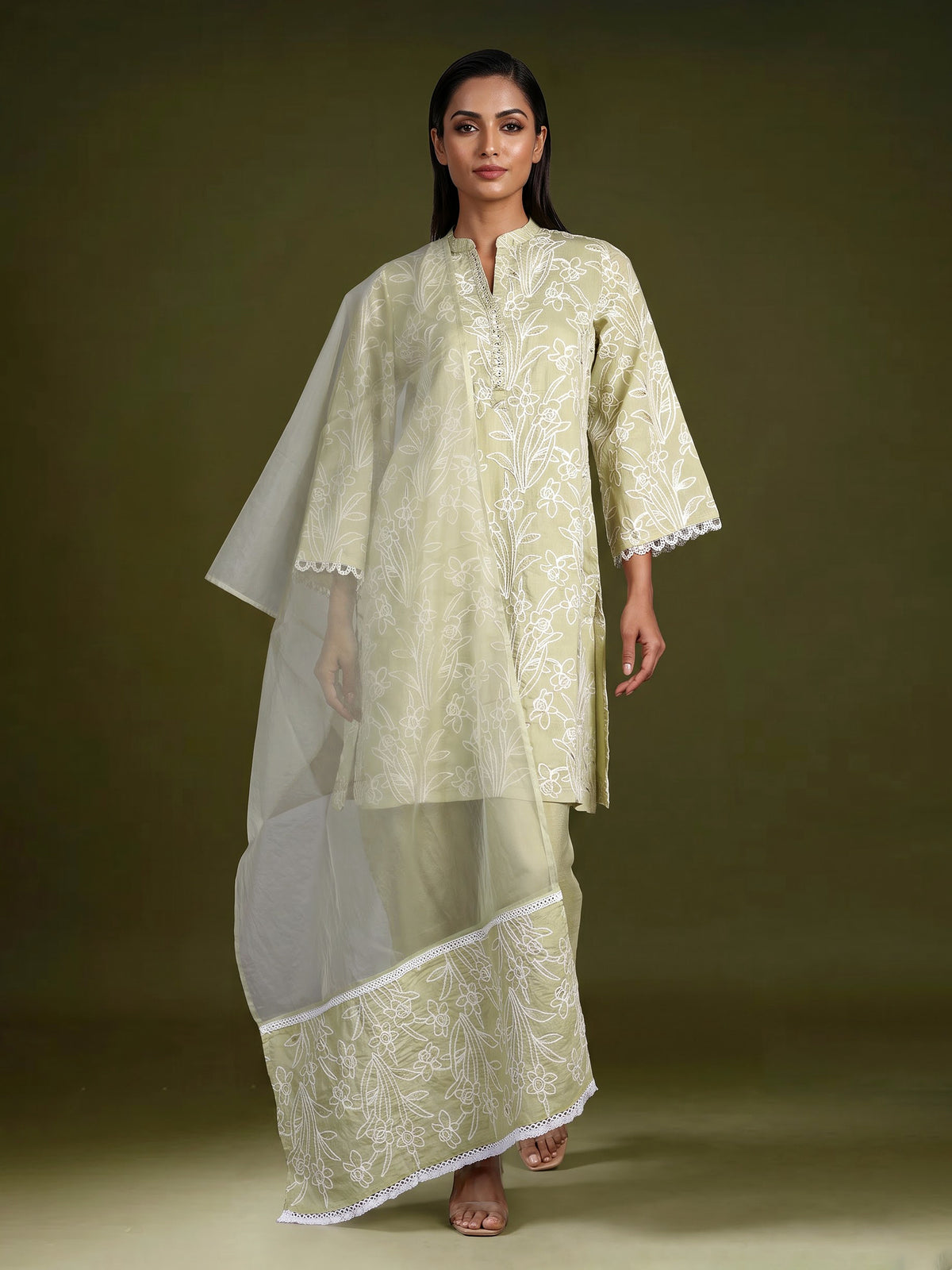 Pista green lily vine women kurti set