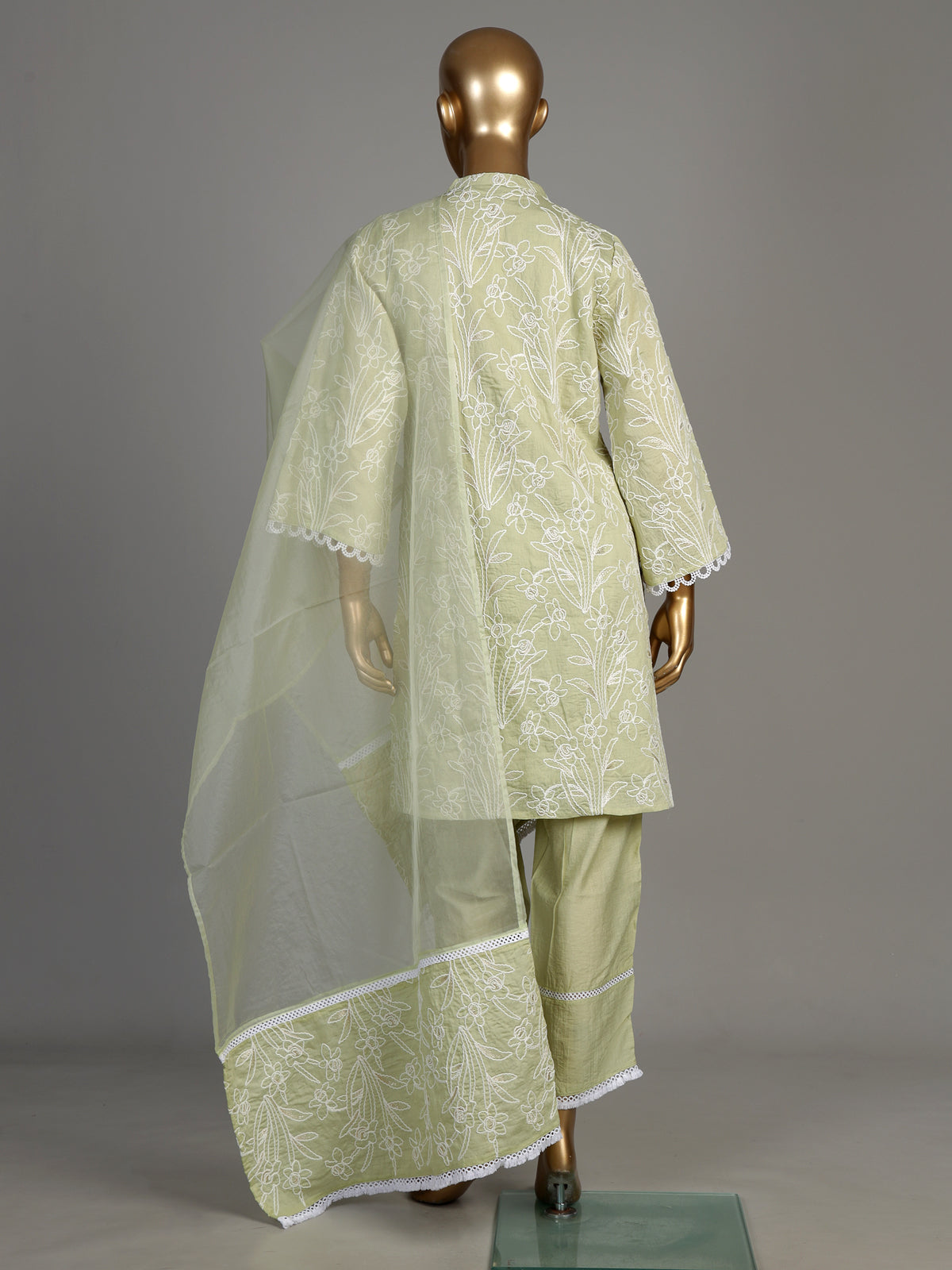 Pista green lily vine women kurti set
