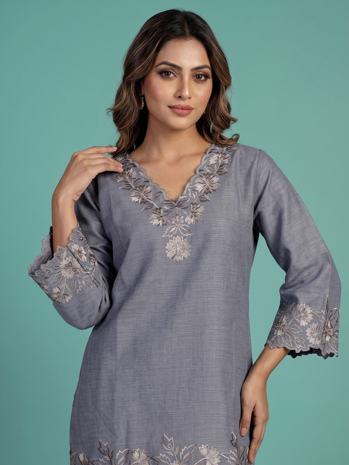 Grey anemone border women kurti set