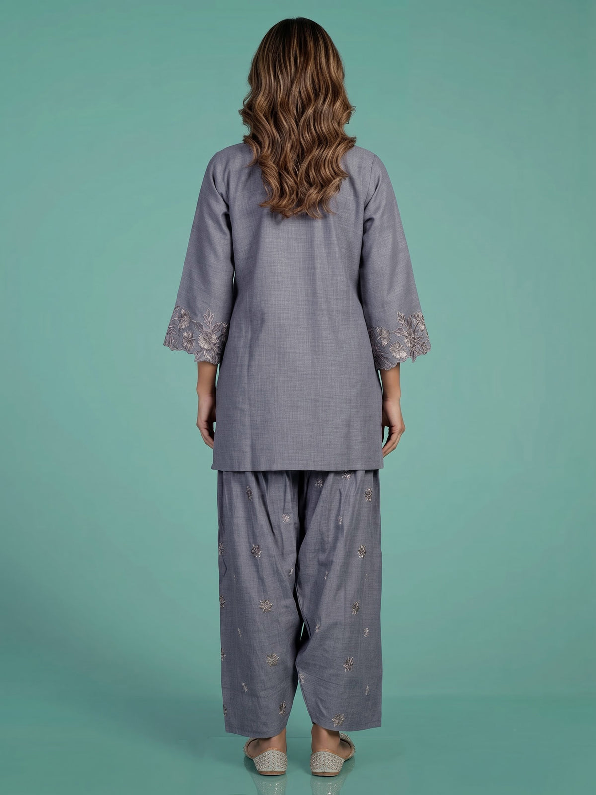 Grey anemone border women kurti set