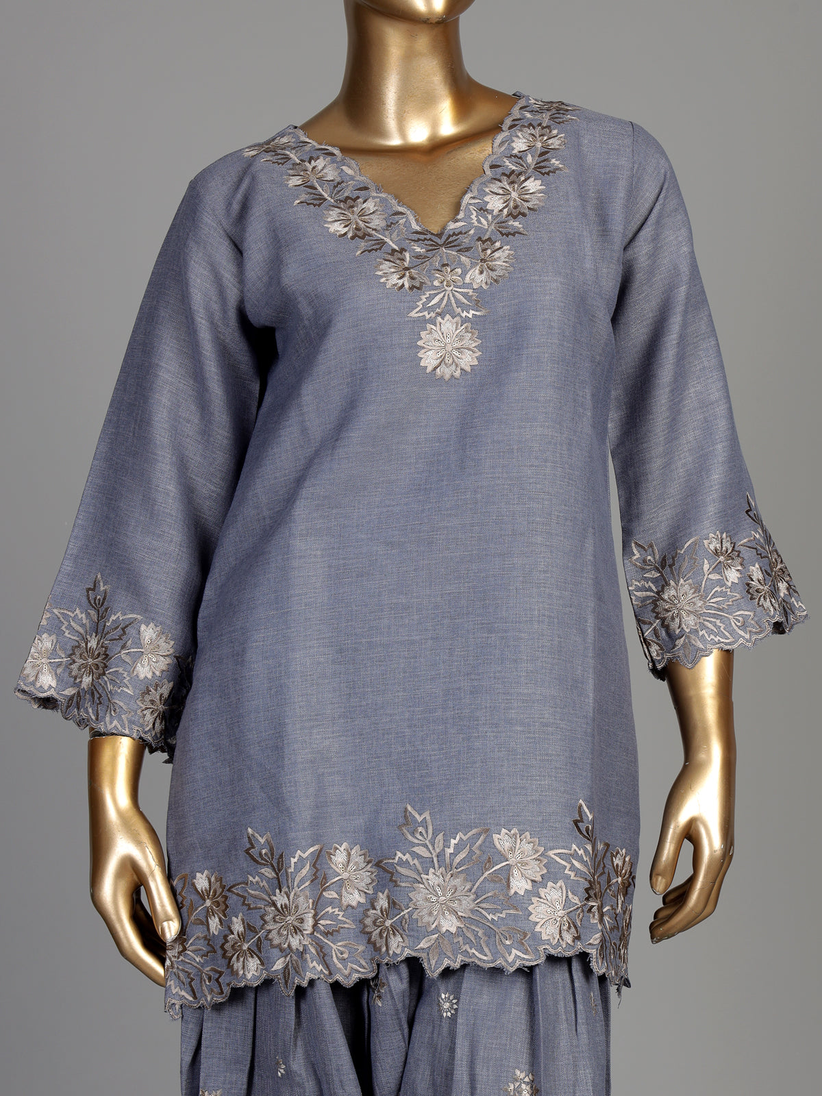 Grey anemone border women kurti set