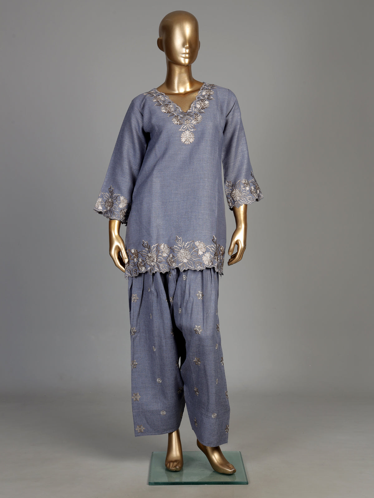 Grey anemone border women kurti set