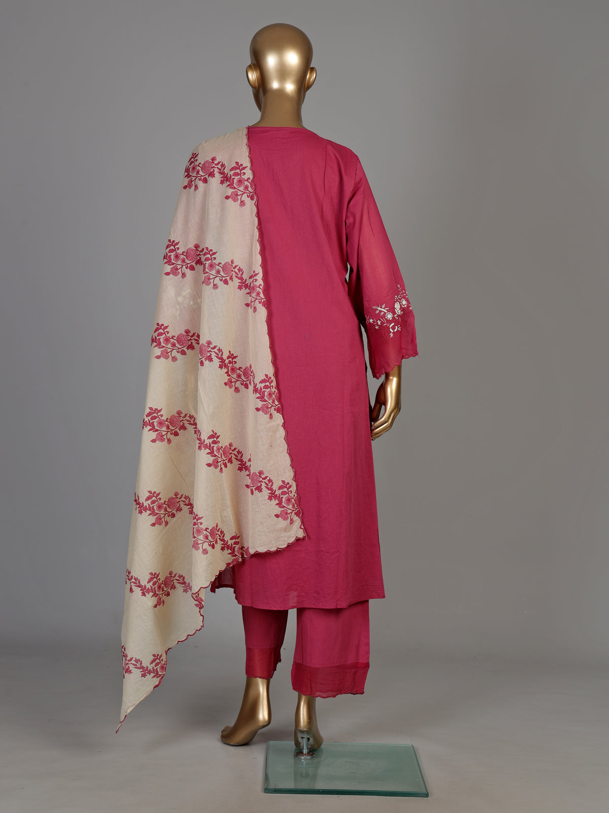 Rani pink floral dupatta women kurti set