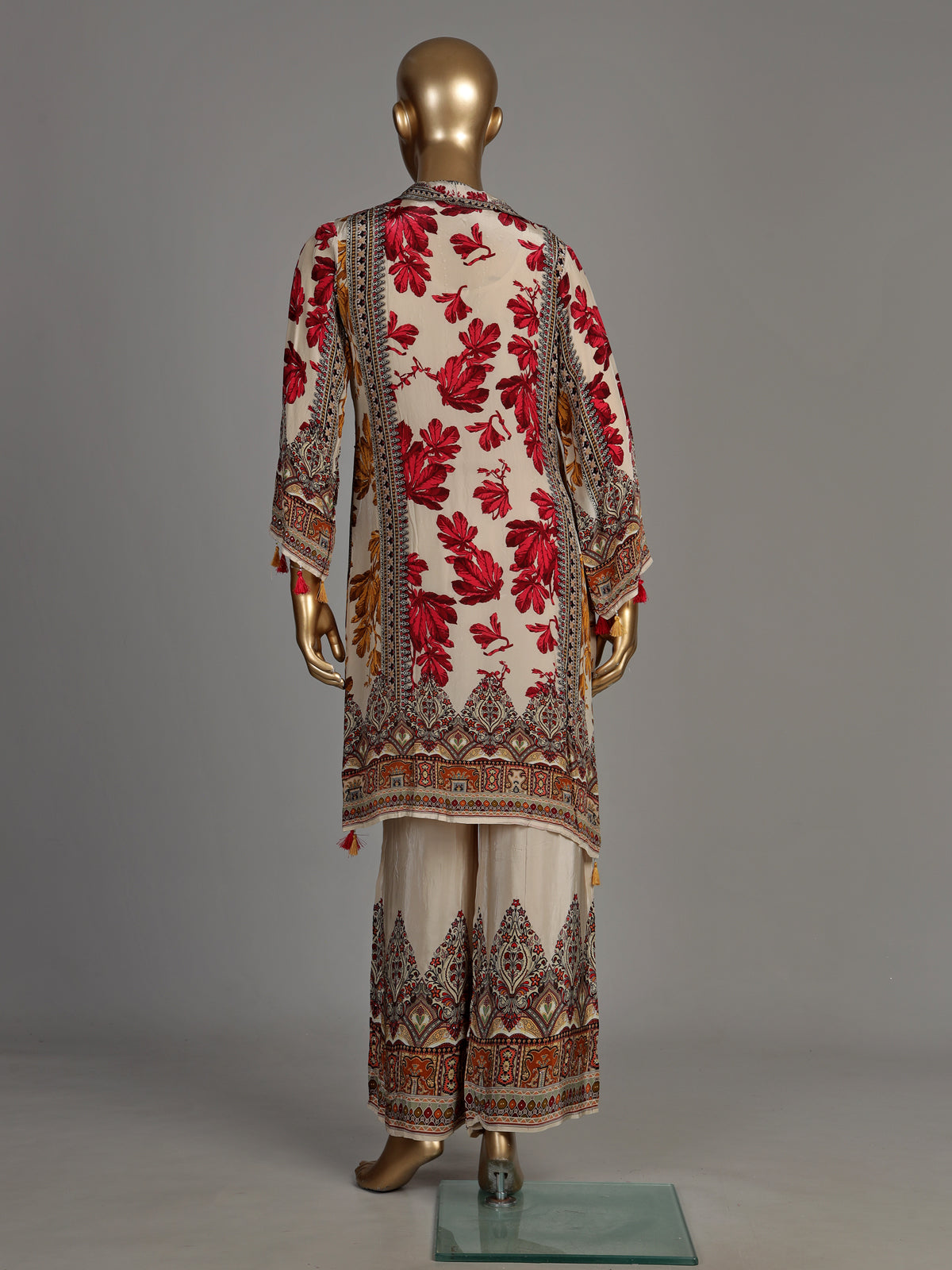 Red Mughal damask women kurti set