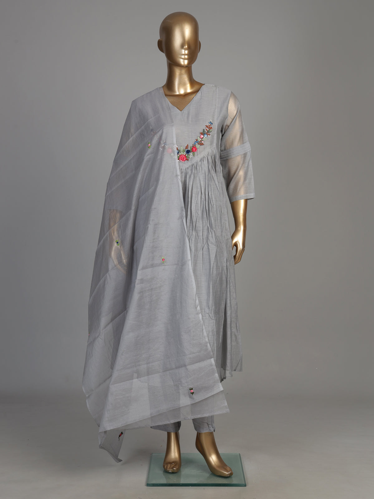 Grey rose garden women kurti set with dupatta