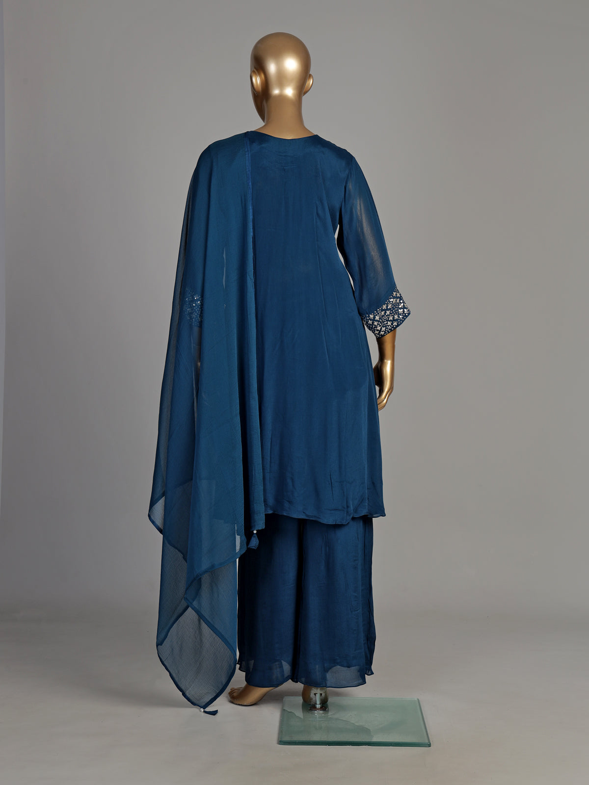 Teal blue mirror grid women kurti set