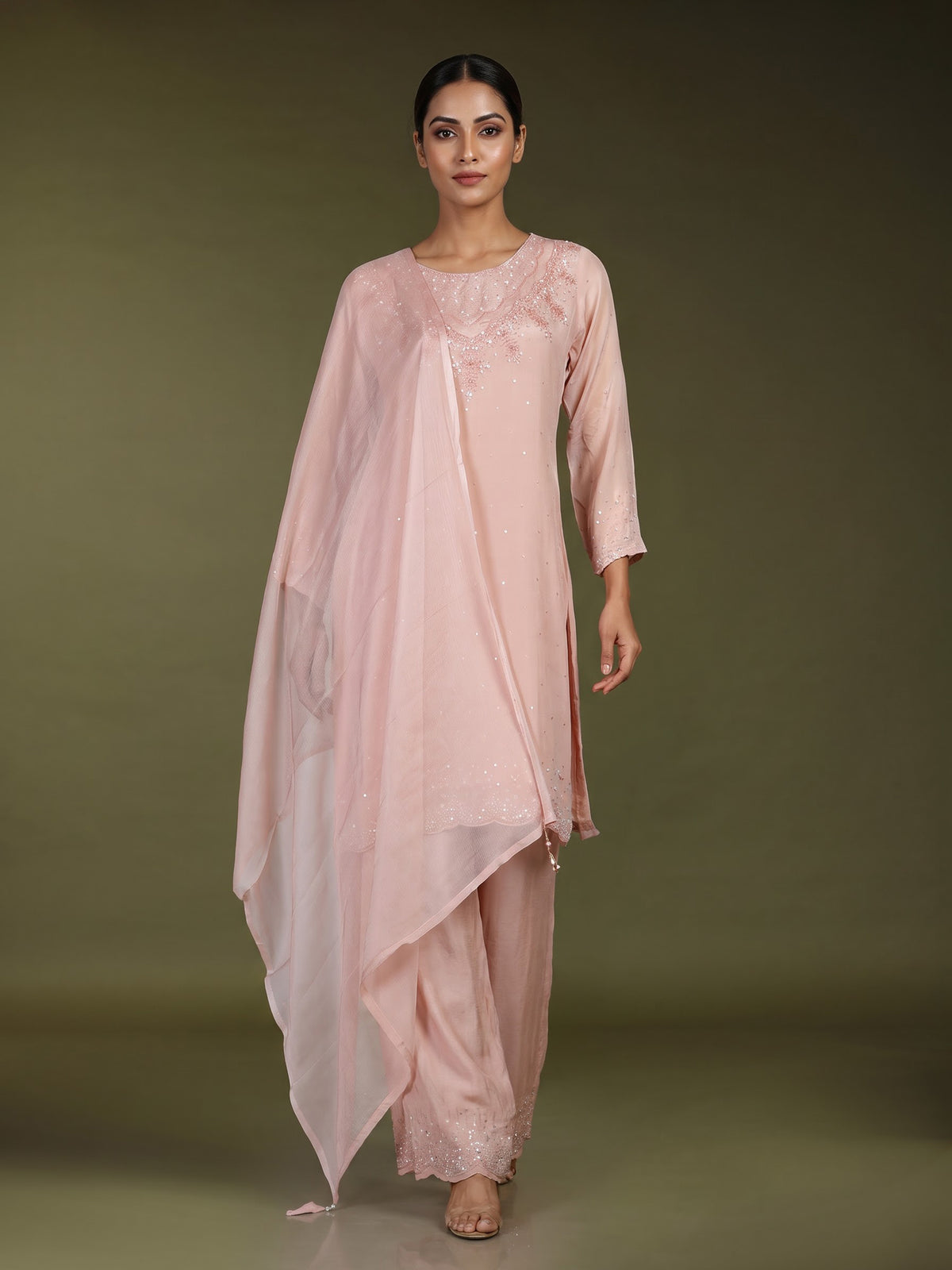 Onion pink tissue silk floral women kurti set