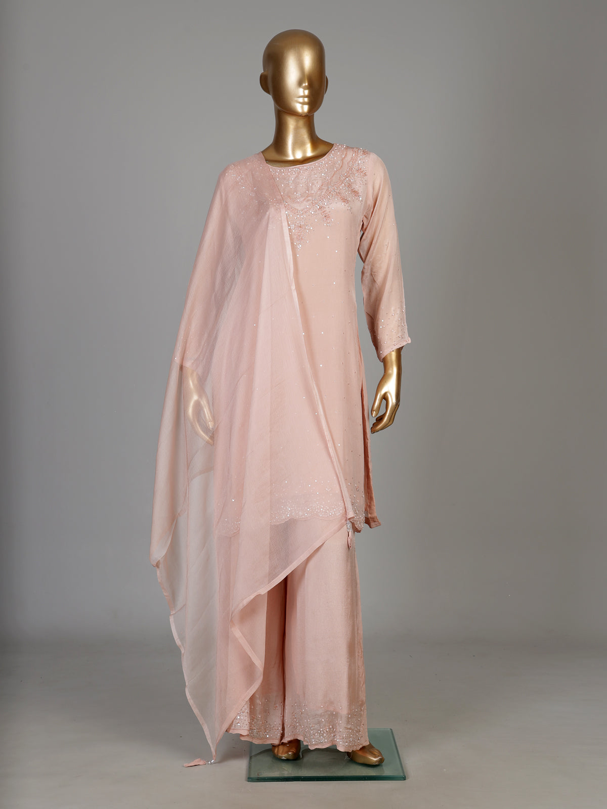 Onion pink tissue silk floral women kurti set
