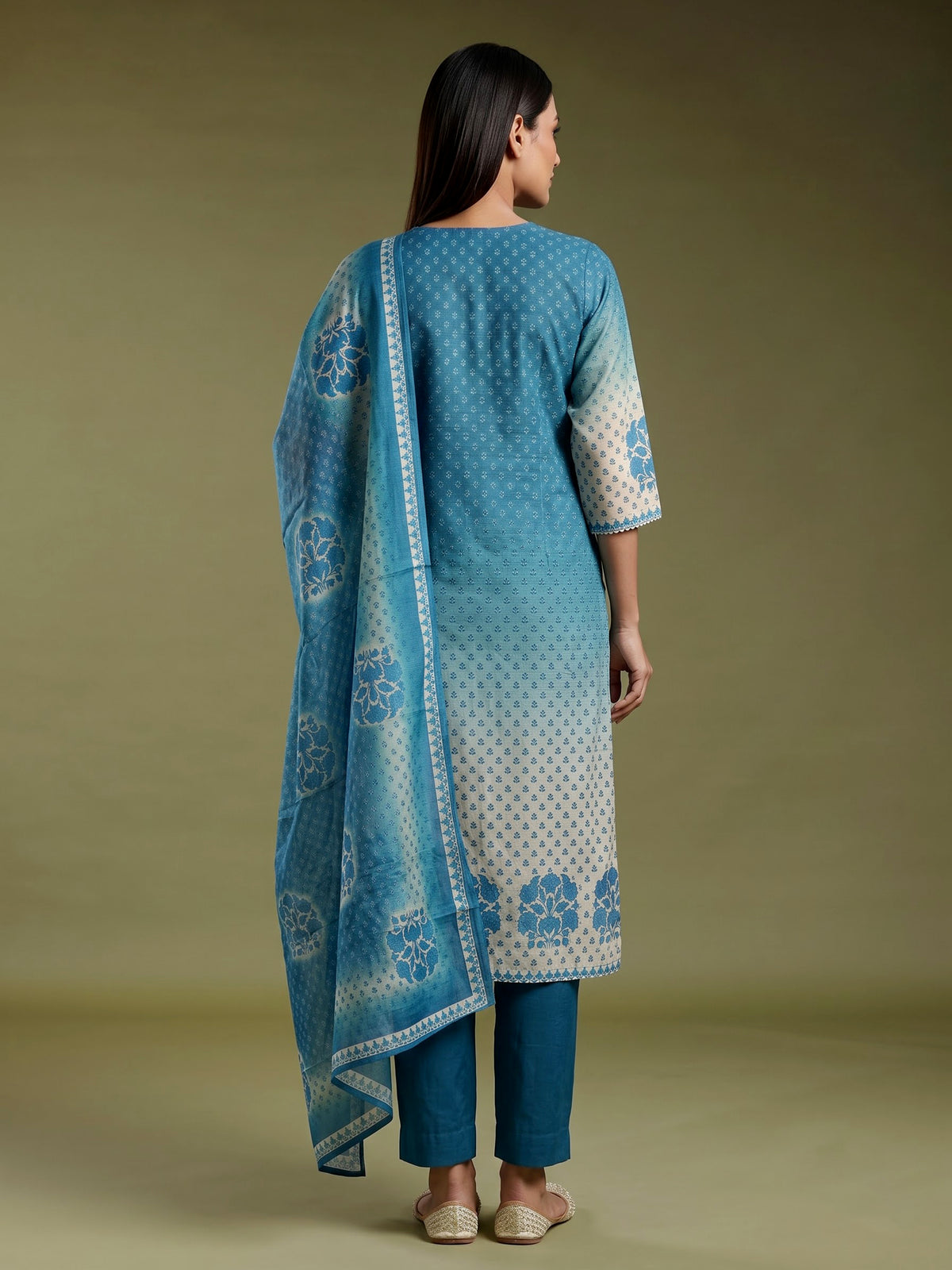 Rama blue Mughal medallion women kurti set