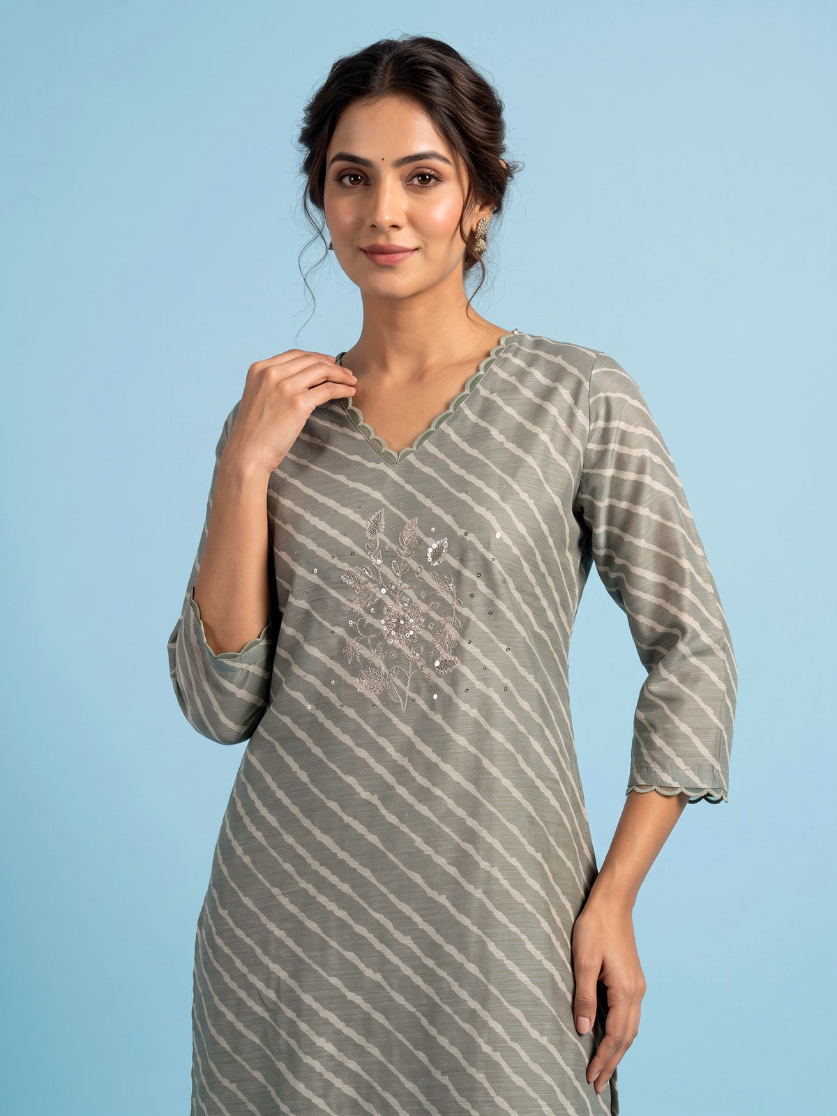 Mehendi green wave print women kurti set