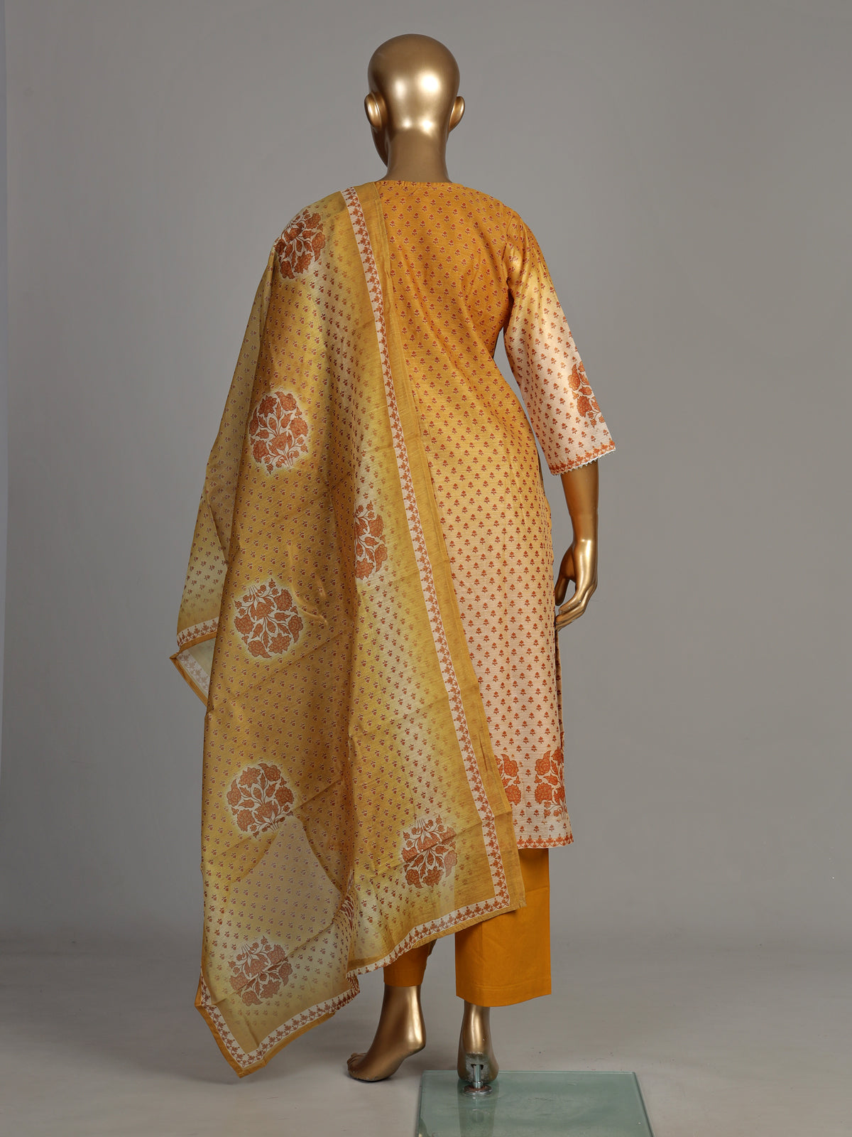 Mustard yellow palmette print women kurti set