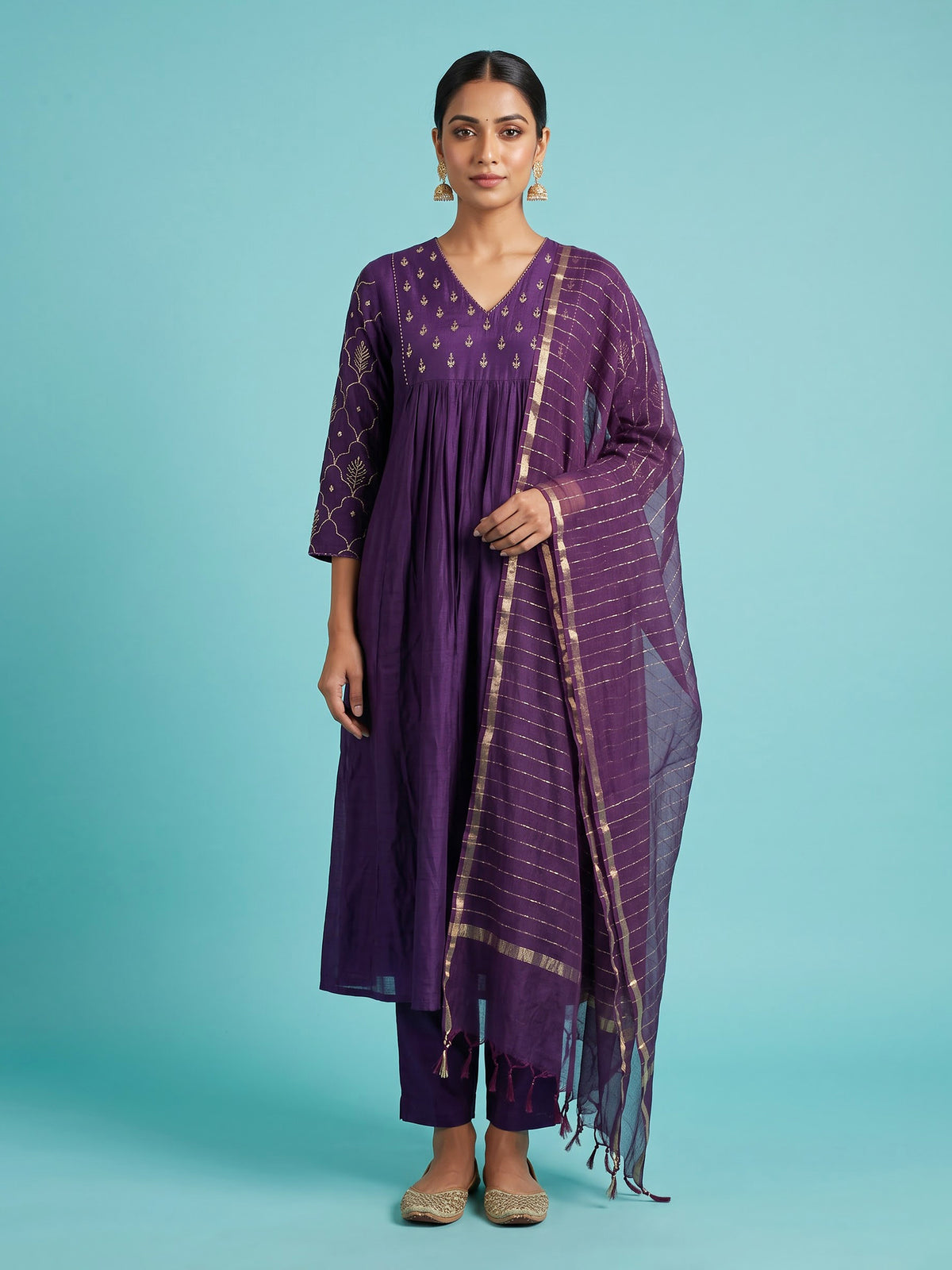 Purple diamond lattice women kurti set