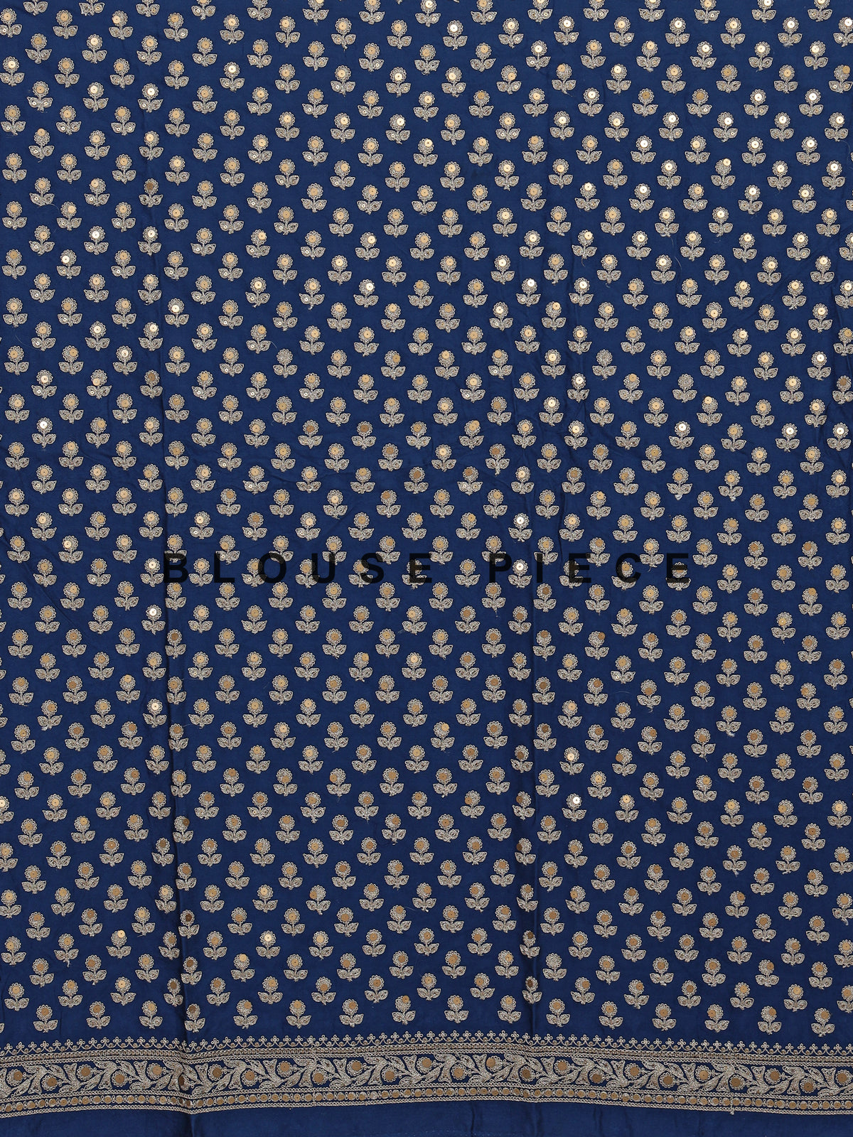 Royal blue silk saree with intricate embroidery and sequin detailing